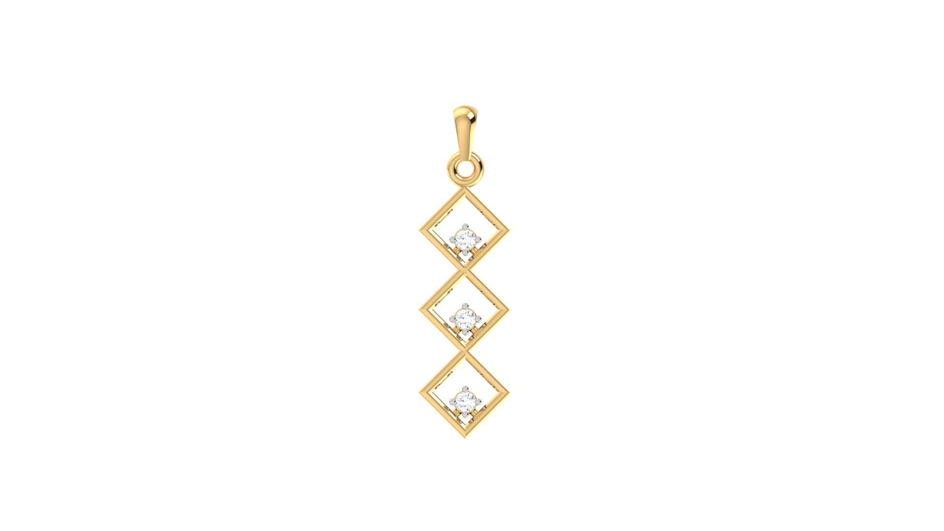 Triple Diamond Geometric Pendant , Yellow Gold , 18 K