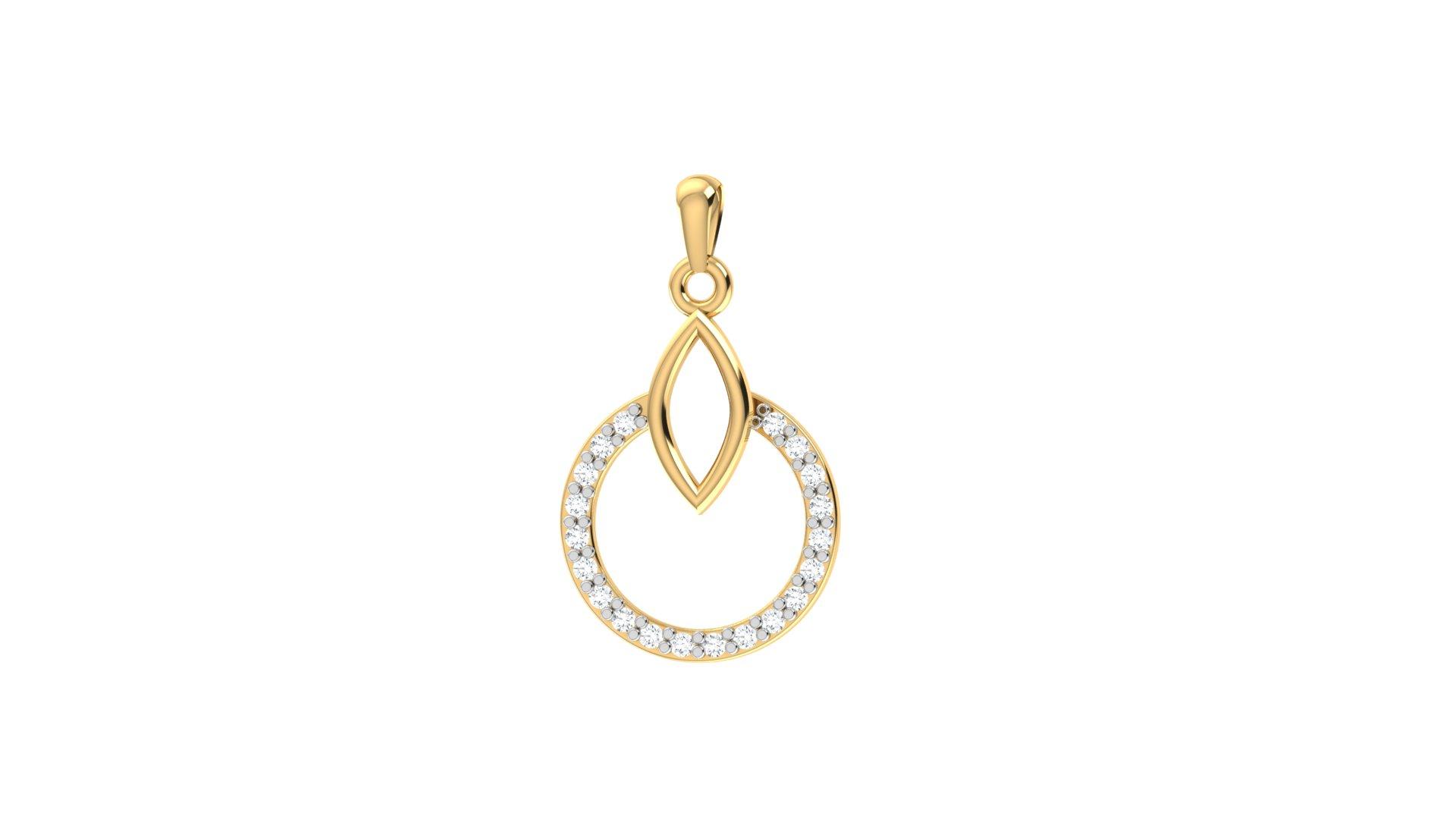 Elegant Diamond Teardrop Circle Pendant , Yellow Gold , 18 K