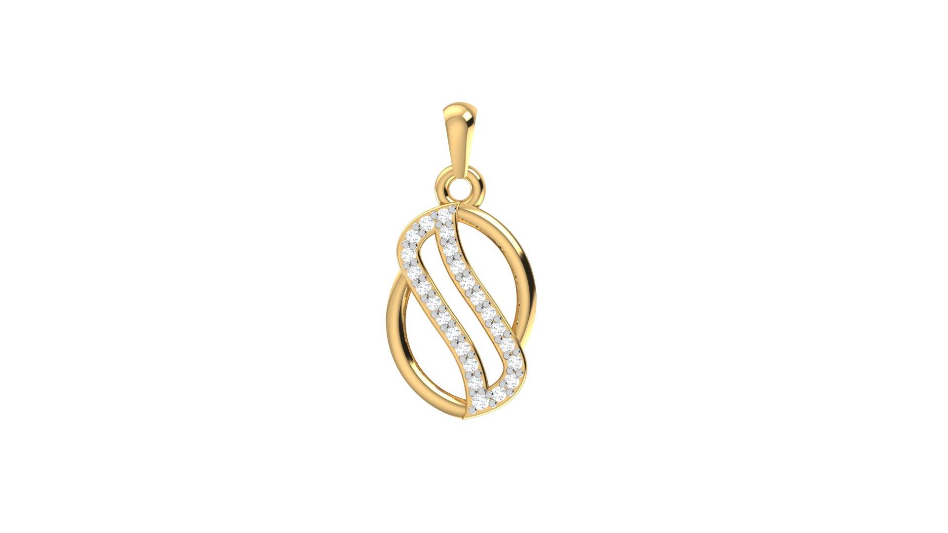 Wave Diamond Pendant , Yellow Gold , 18 K