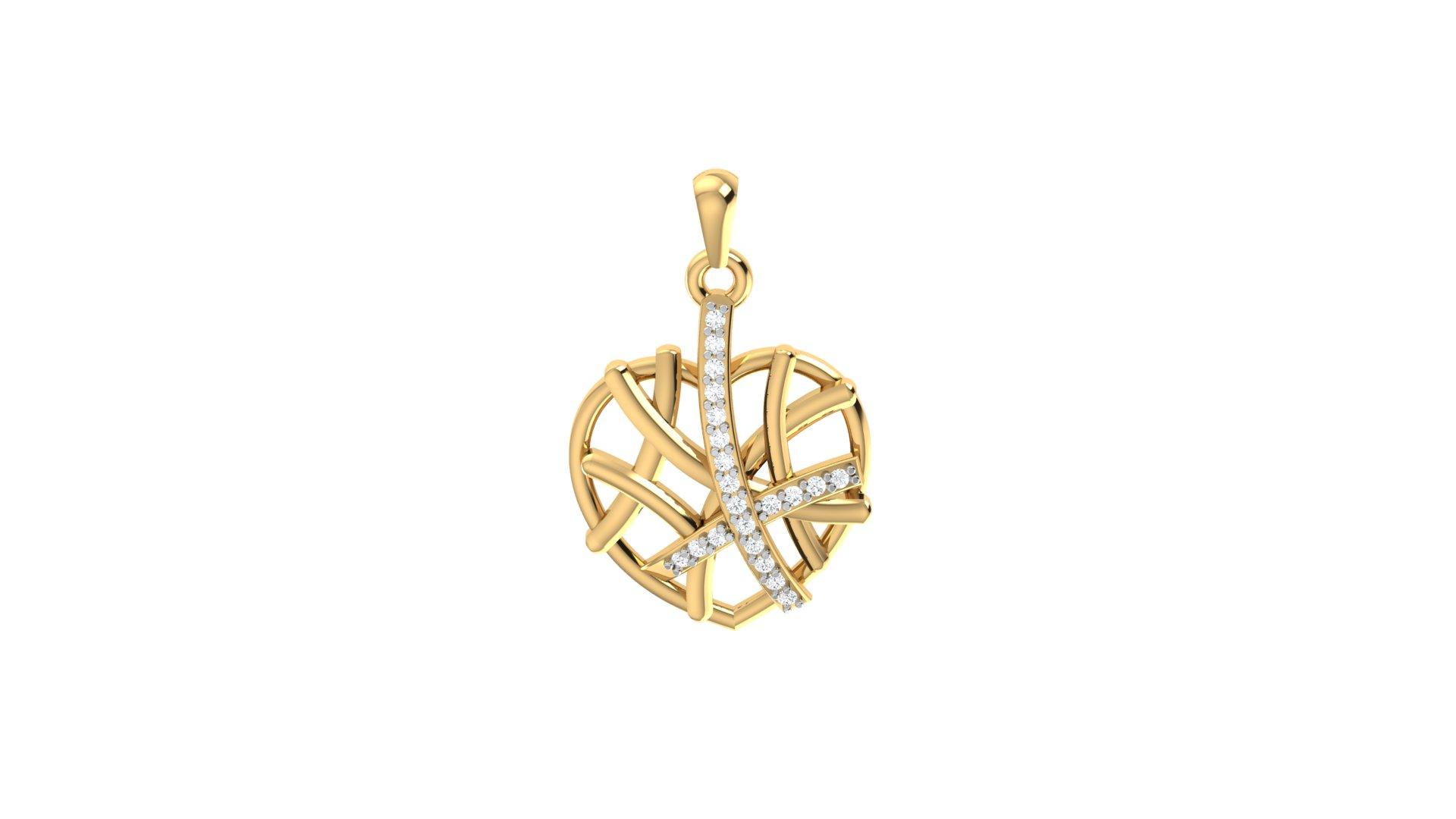 Lattice Diamond Heart Pendant , Yellow Gold , 18 K