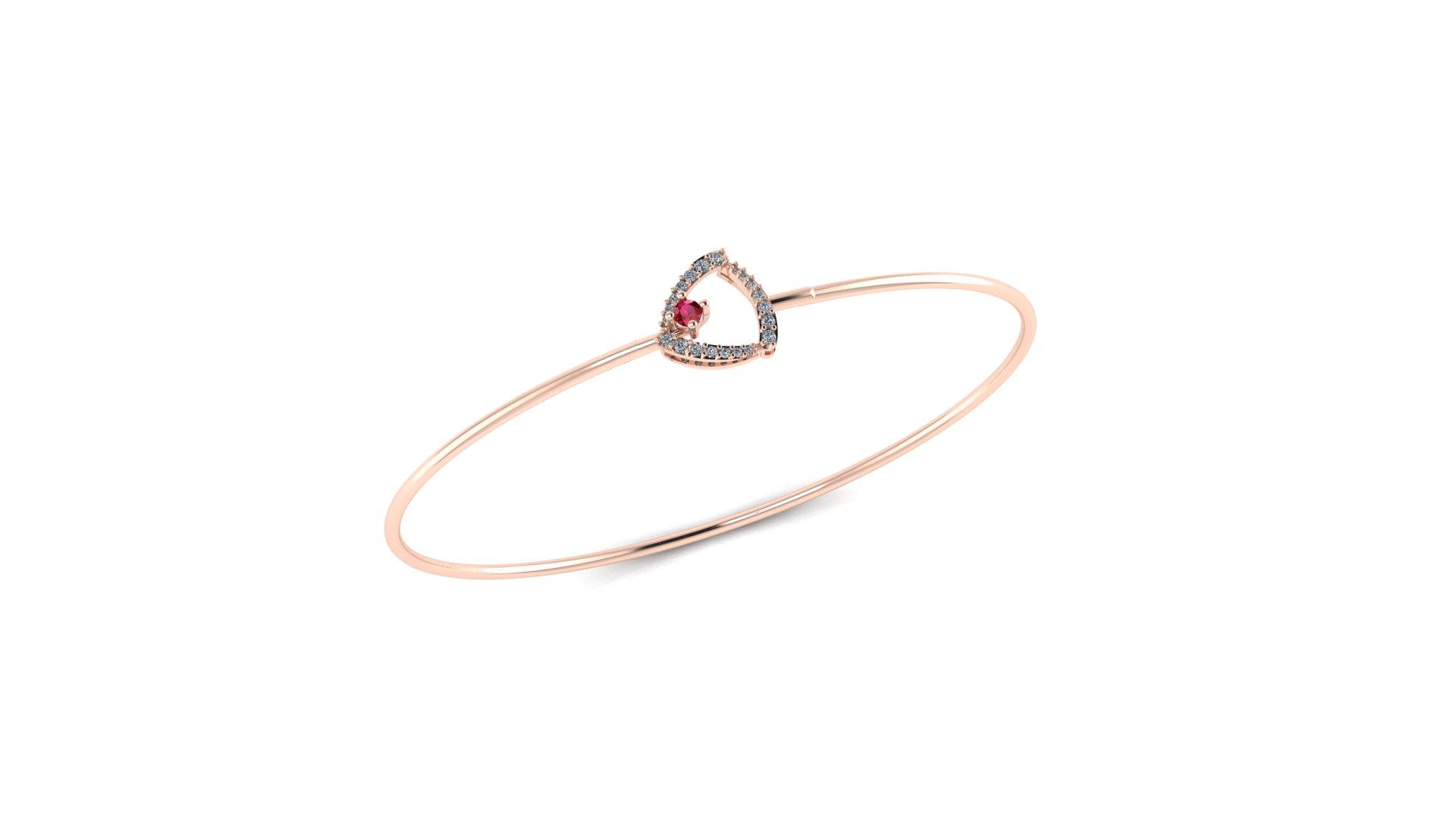 Ruby Halo Minimal Bangle , Yellow Gold , 1.12 Inch , 18 K