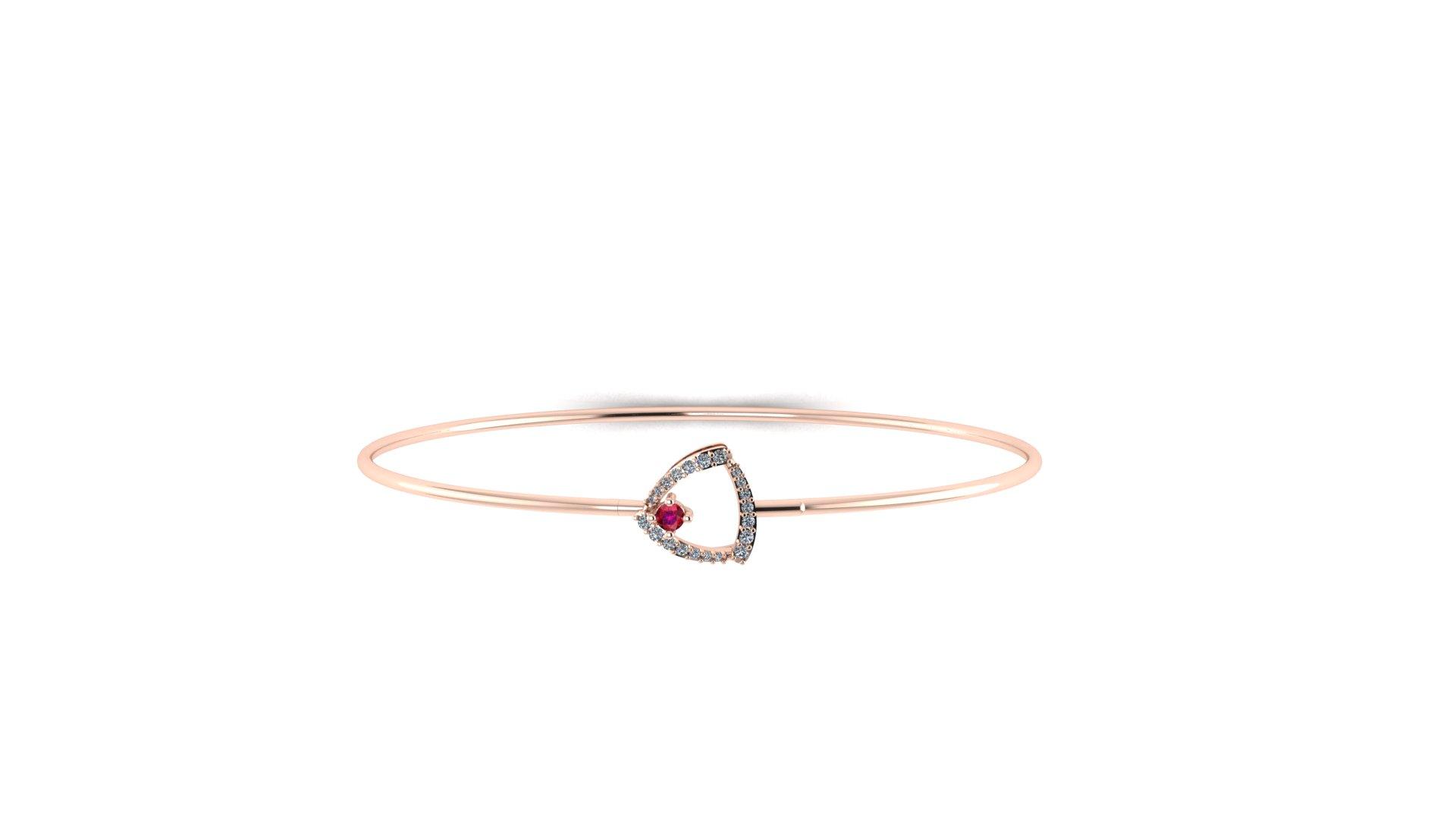Ruby Halo Minimal Bangle , Yellow Gold , 1.12 Inch , 18 K
