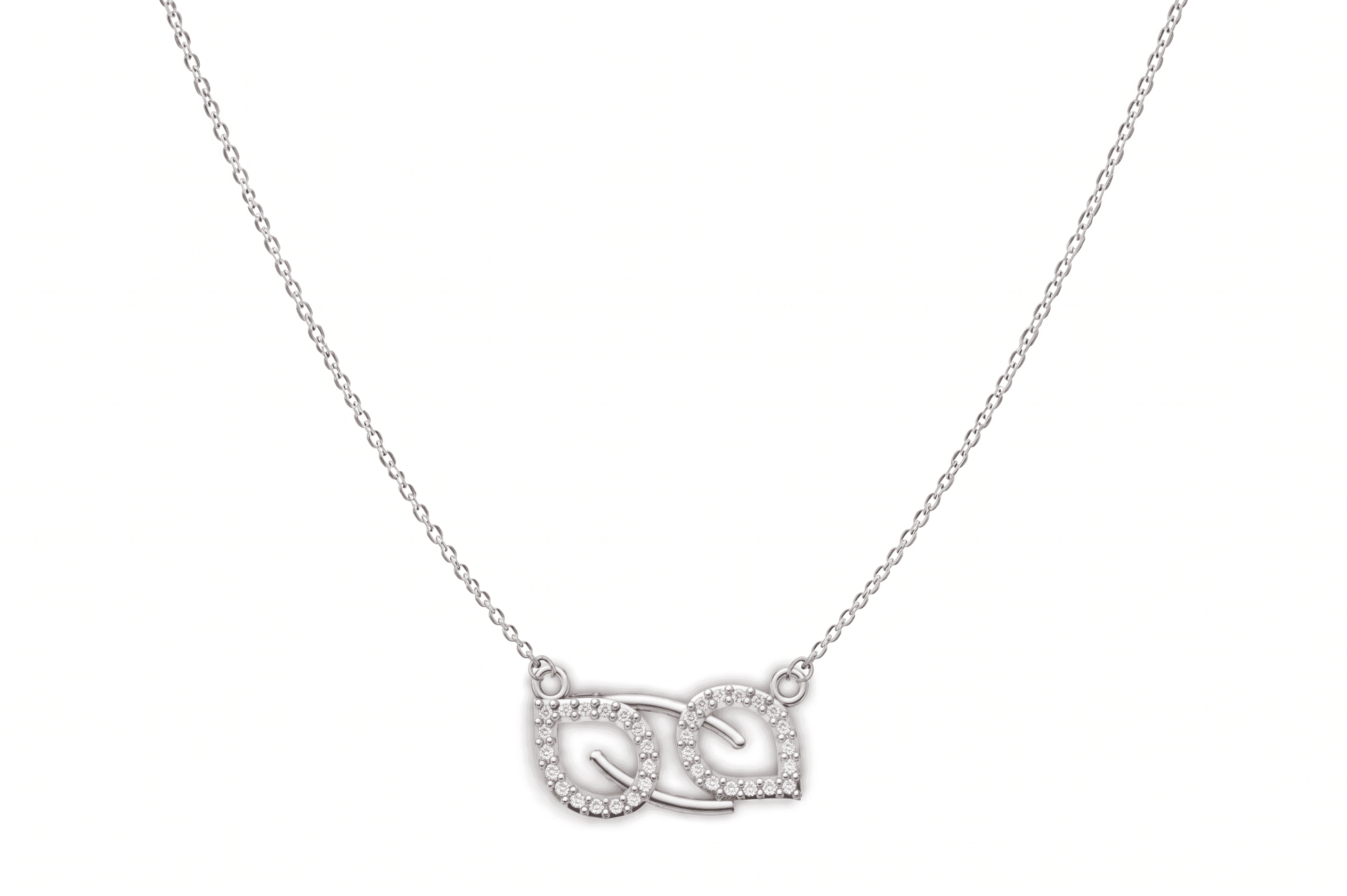 The Leaf Duo Necklace , 16Inch , White Gold , 18 K