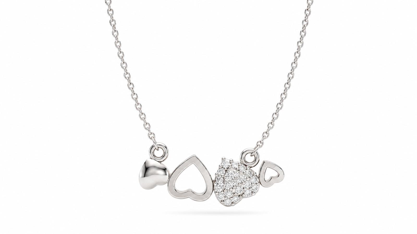 Hearts Necklace , 16Inch , Yellow Gold , 18 K