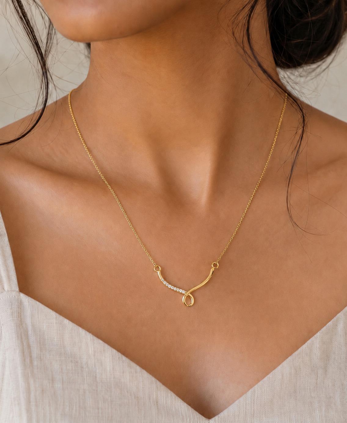 Diamond Infinity Drop Necklace , 16Inch , Yellow Gold , 18 K