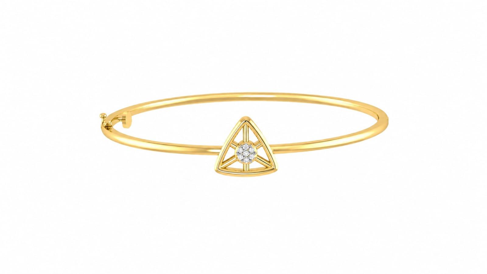 Triangle Diamond Open Bangle , Yellow Gold , 1.2 Inch , 18 K