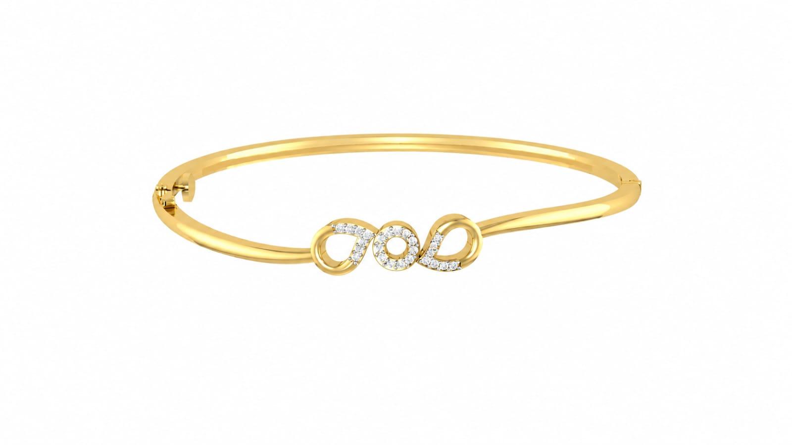 Triple Halo Diamond Bangle , Yellow Gold , 1.2 Inch , 18 K