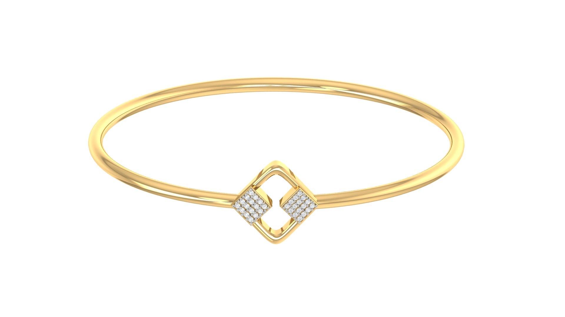 Elegant Square Diamond Bangle , Yellow Gold , 1.2 Inch , 18 K