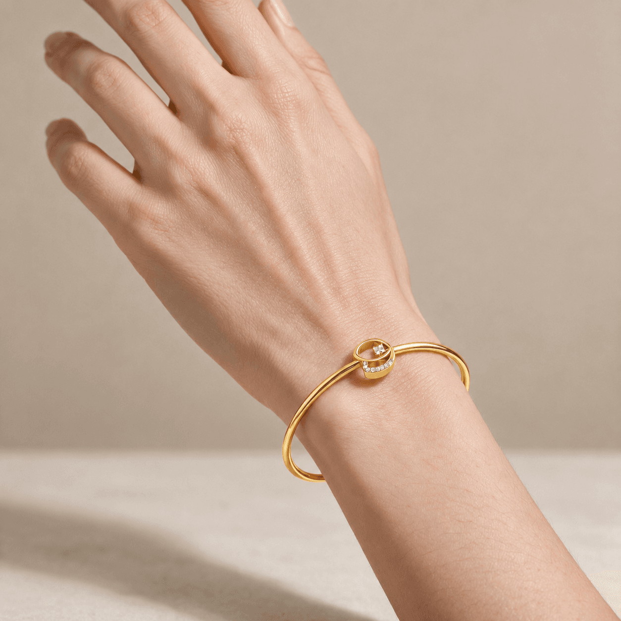 The Petal Crest Diamond Bangle , Yellow Gold , 1.2 Inch , 18 K