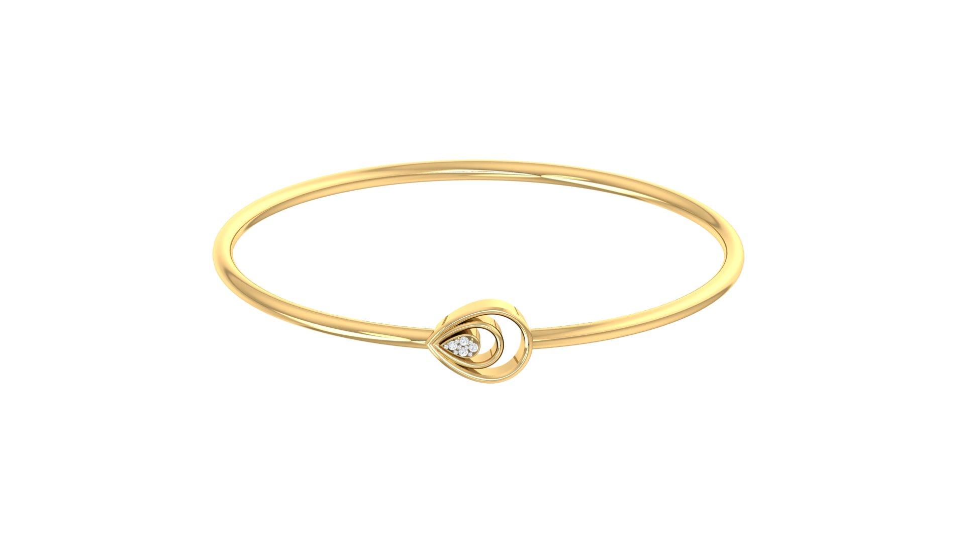 Twirl Drop Diamond Bangle , Yellow Gold , 1.2 Inch , 18 K