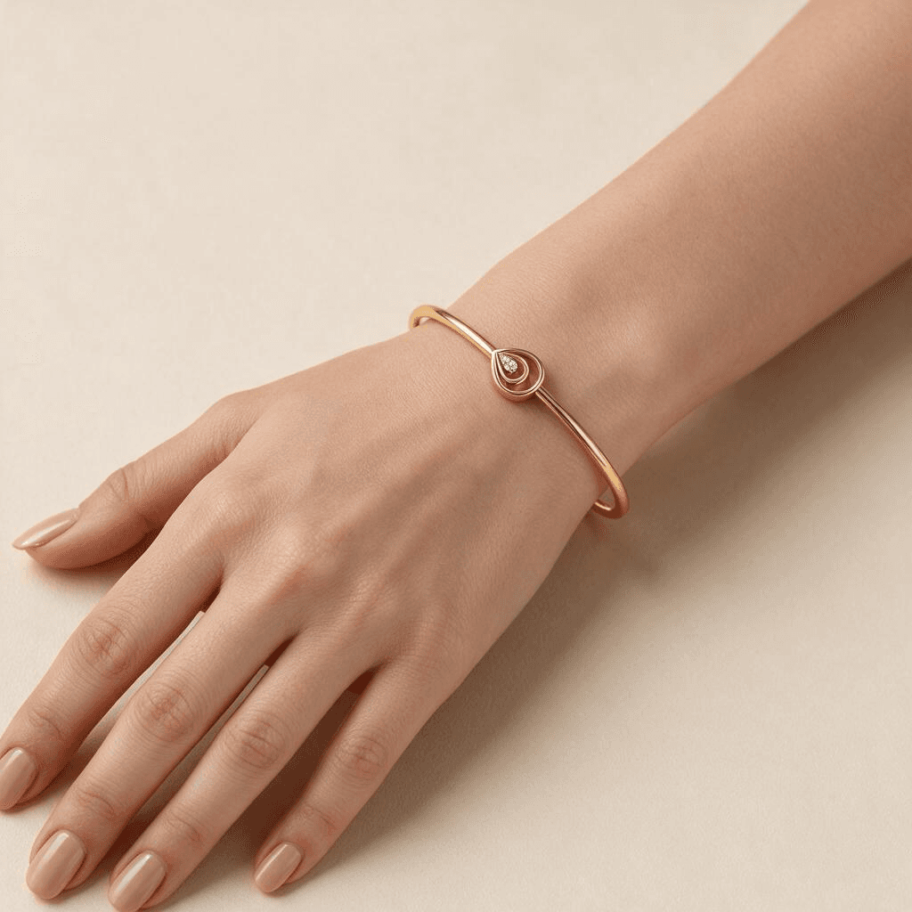 Twirl Drop Diamond Bangle , Yellow Gold , 1.2 Inch , 18 K