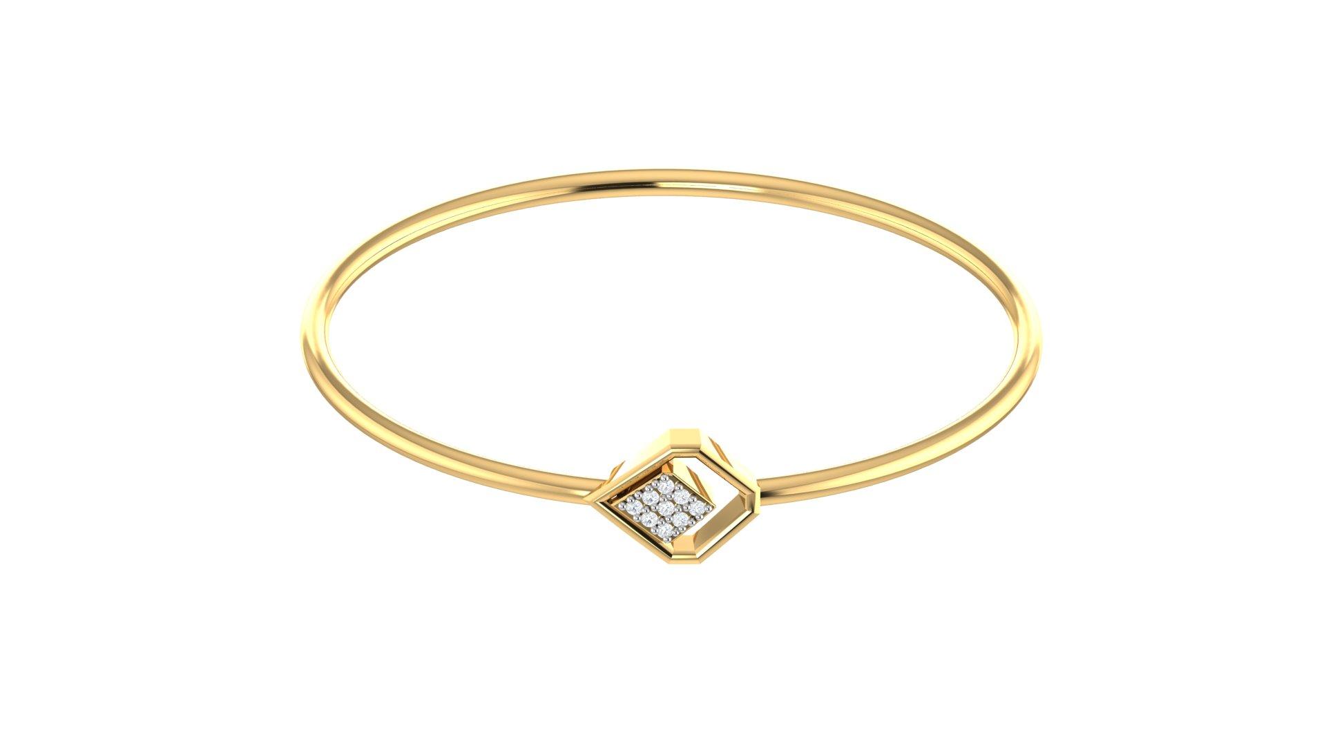 Diamond Motif Bangle , Yellow Gold , 1.2 Inch , 18 K