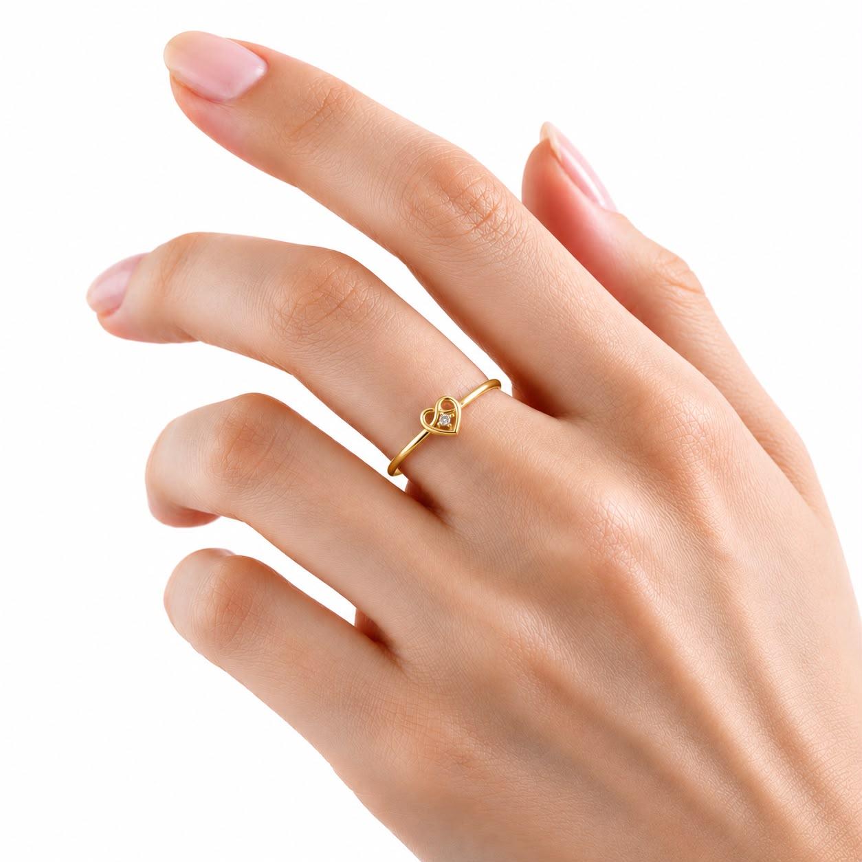 Sparkle Heart Ring , 7MM , 18 K , Yellow Gold