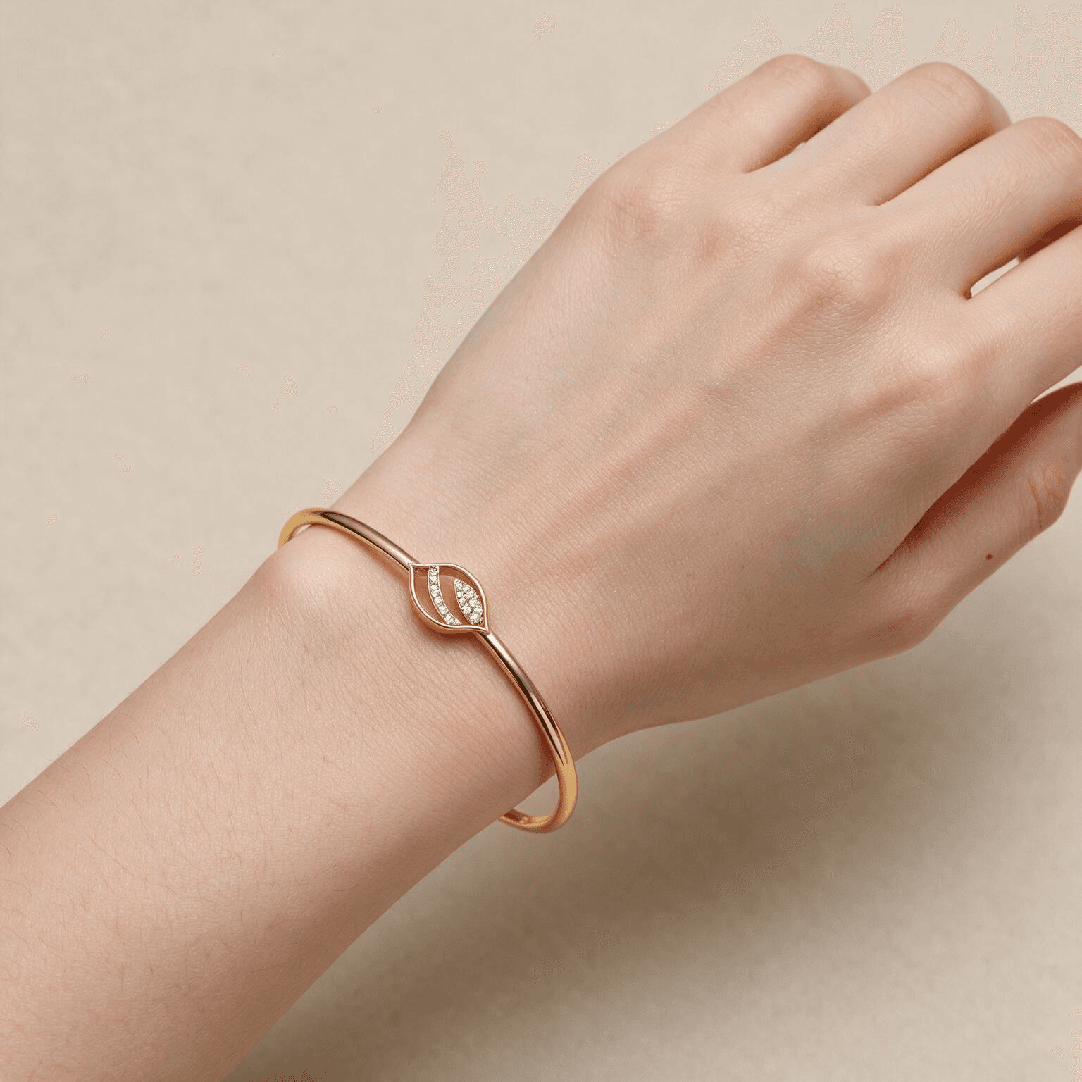 Luna Leaf Diamond Bangle , Yellow Gold , 1.2 Inch , 18 K