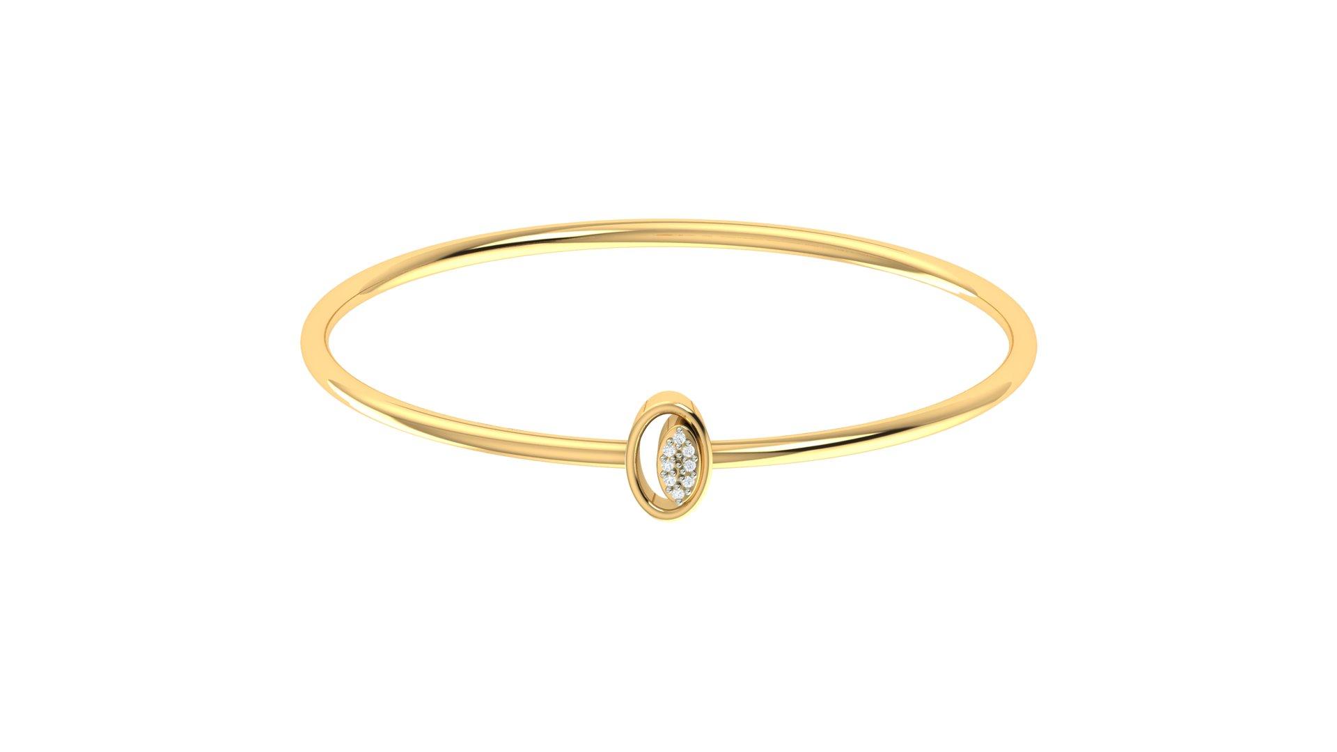 Luna Halo Diamond Bangle , Yellow Gold , 1.2 Inch , 18 K