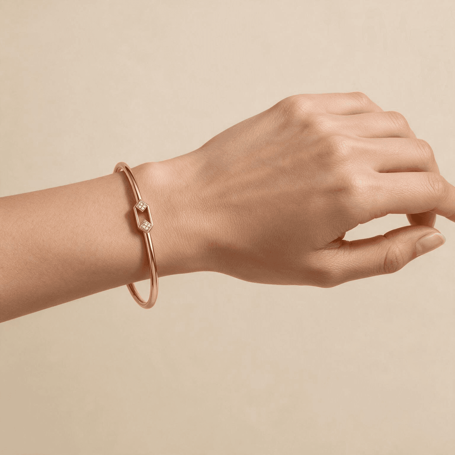Nova Hex Diamond Bangle , Yellow Gold , 1.2 Inch , 18 K