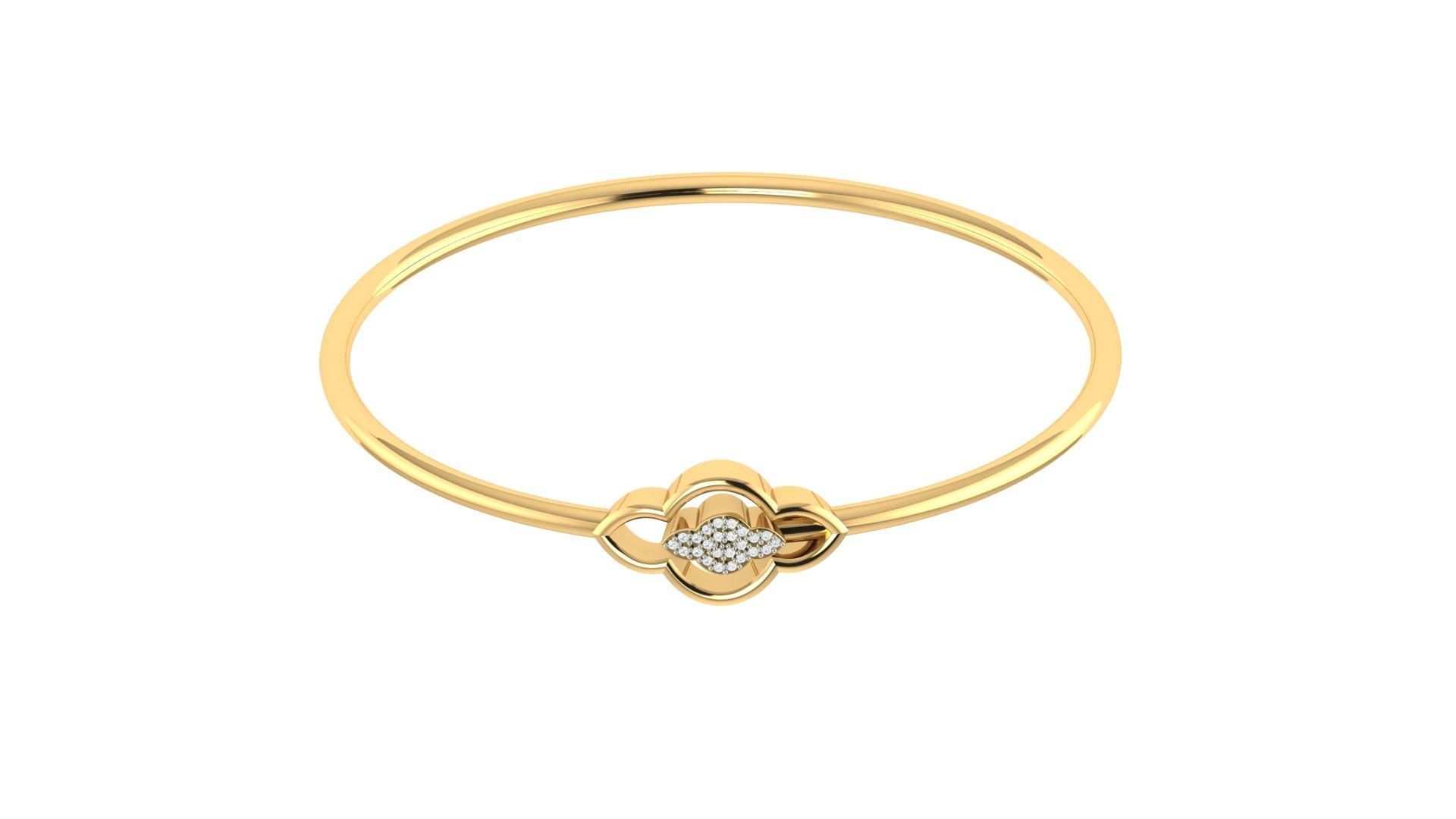 Elegant Clover Diamond Bangle , Yellow Gold , 1.2 Inch , 18 K
