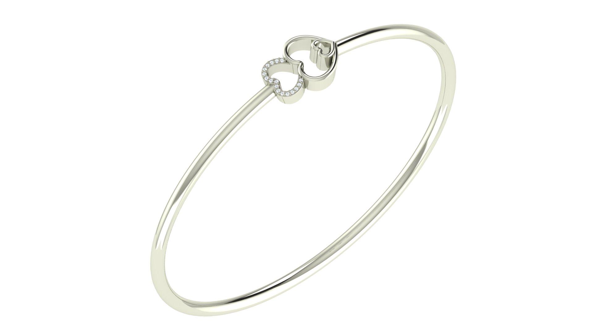 Duo Heart Diamond Bangle , Yellow Gold , 1.2 Inch , 18 K