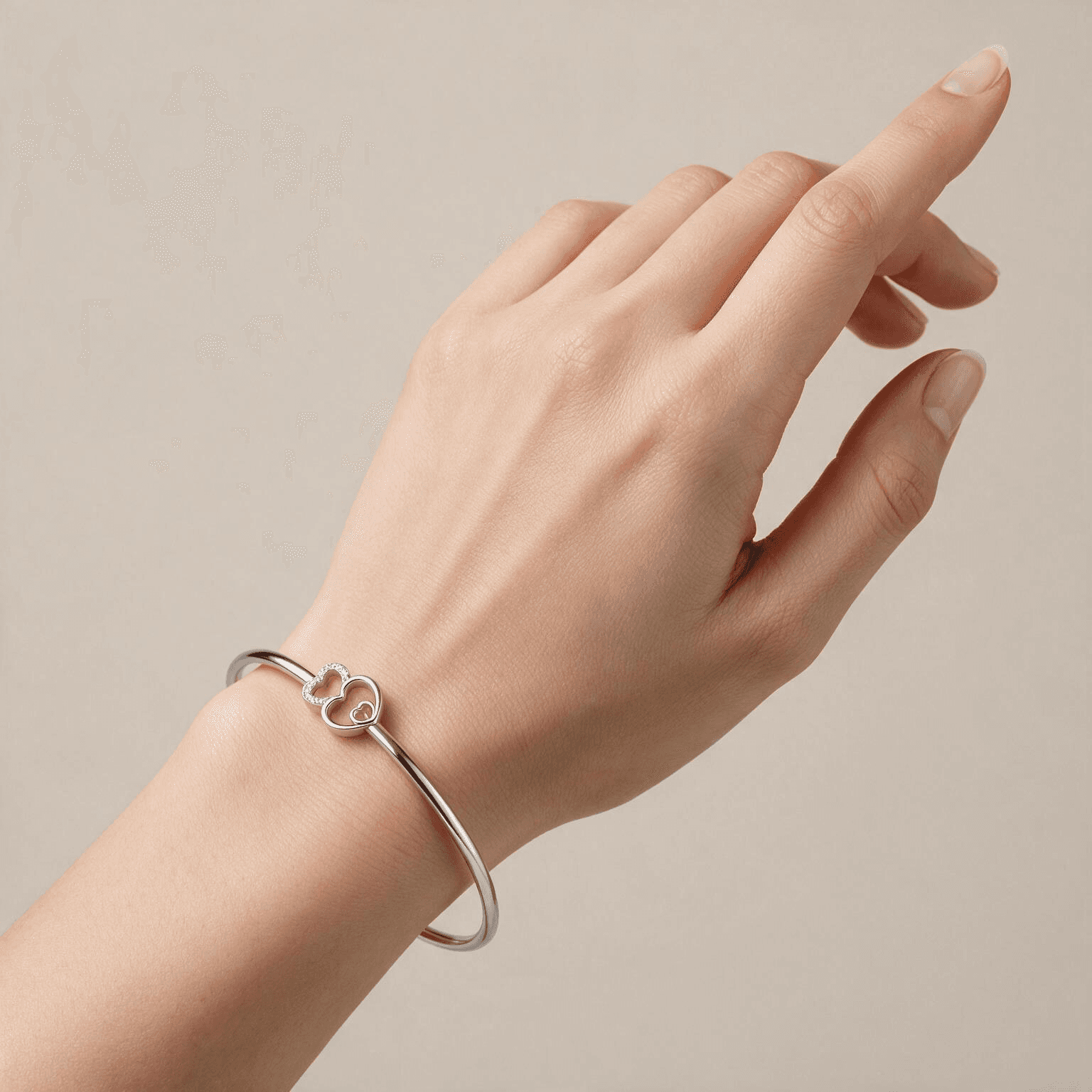 Duo Heart Diamond Bangle , Yellow Gold , 1.2 Inch , 18 K
