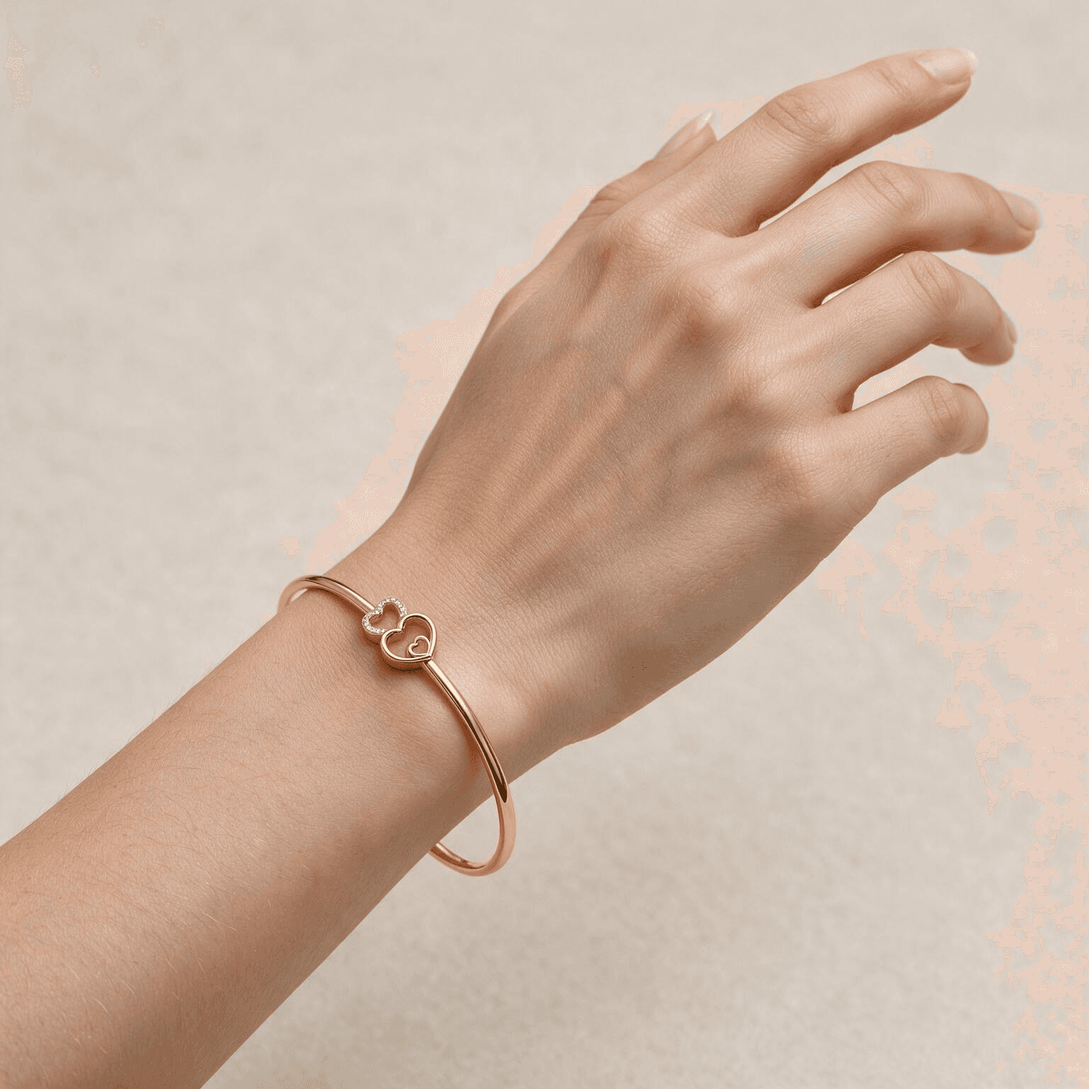 Duo Heart Diamond Bangle , Yellow Gold , 1.2 Inch , 18 K
