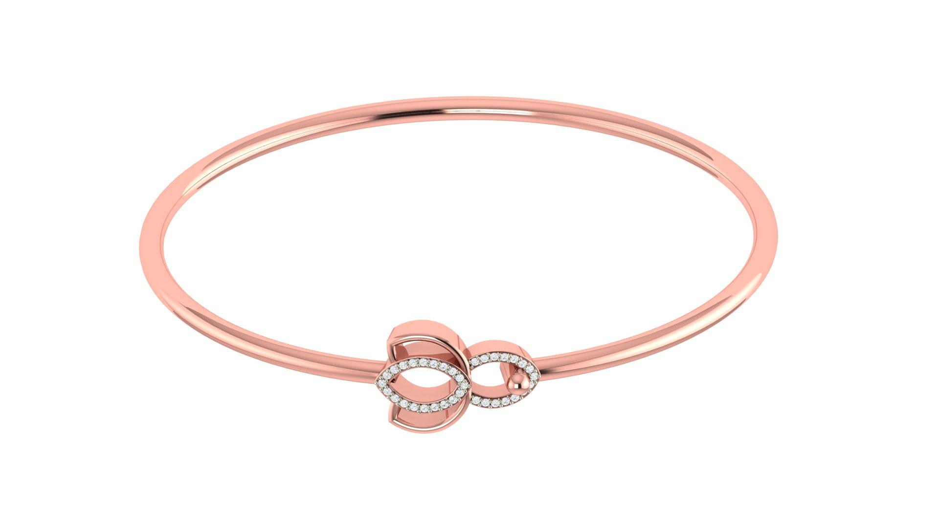 Lotus Open Diamond Bangle , Yellow Gold , 1.2 Inch , 18 K