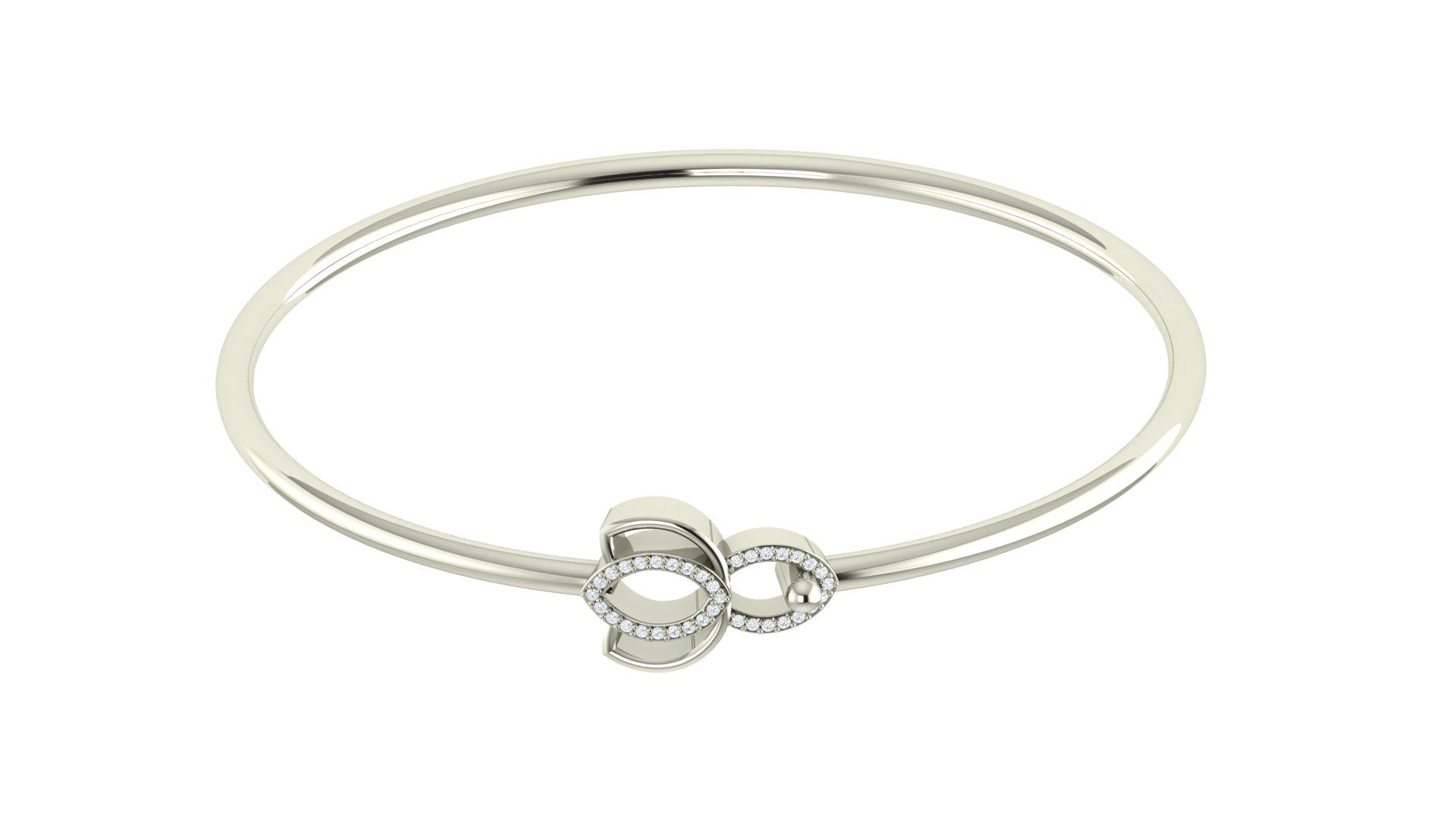 Lotus Open Diamond Bangle , Yellow Gold , 1.2 Inch , 18 K