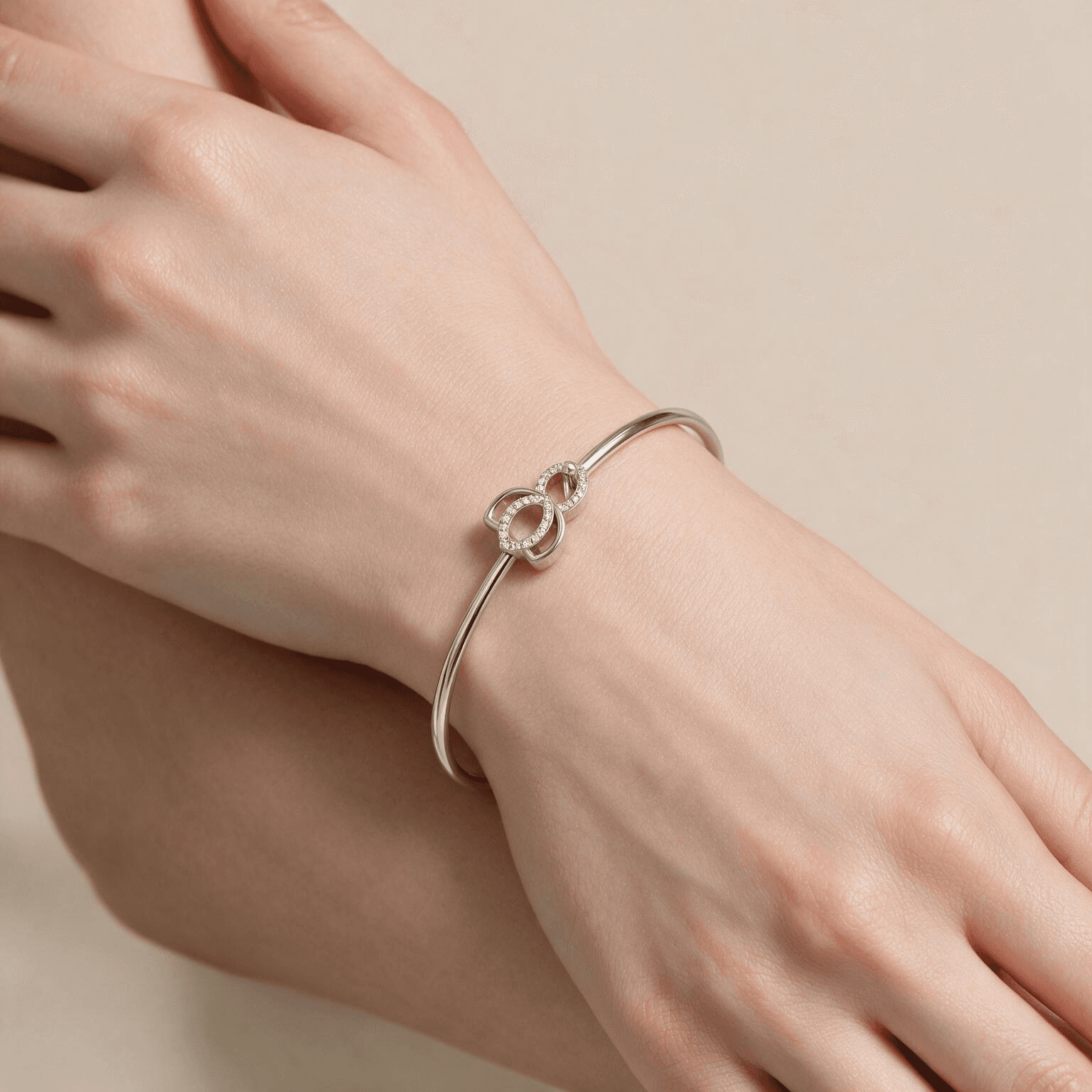 Lotus Open Diamond Bangle , Yellow Gold , 1.2 Inch , 18 K