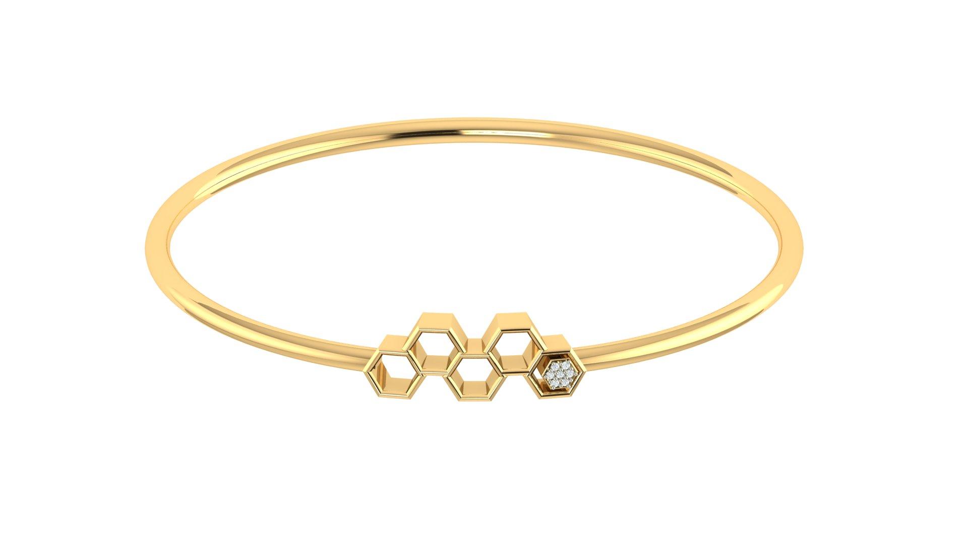 Hexa Bloom Diamond Bangle , Yellow Gold , 1.2 Inch , 18 K