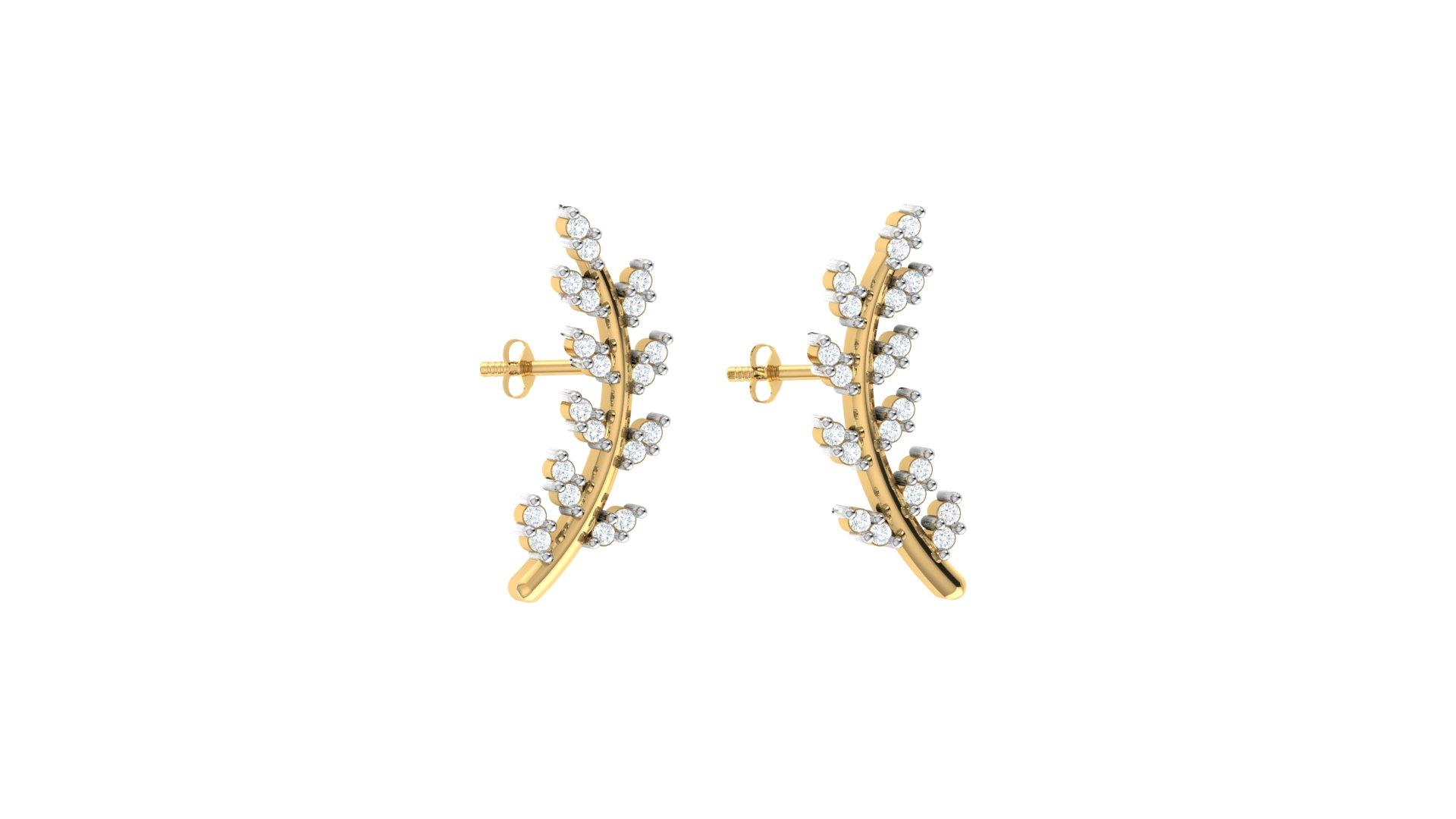 Luminous Leaf Diamond Earrings , Yellow Gold , 18 K