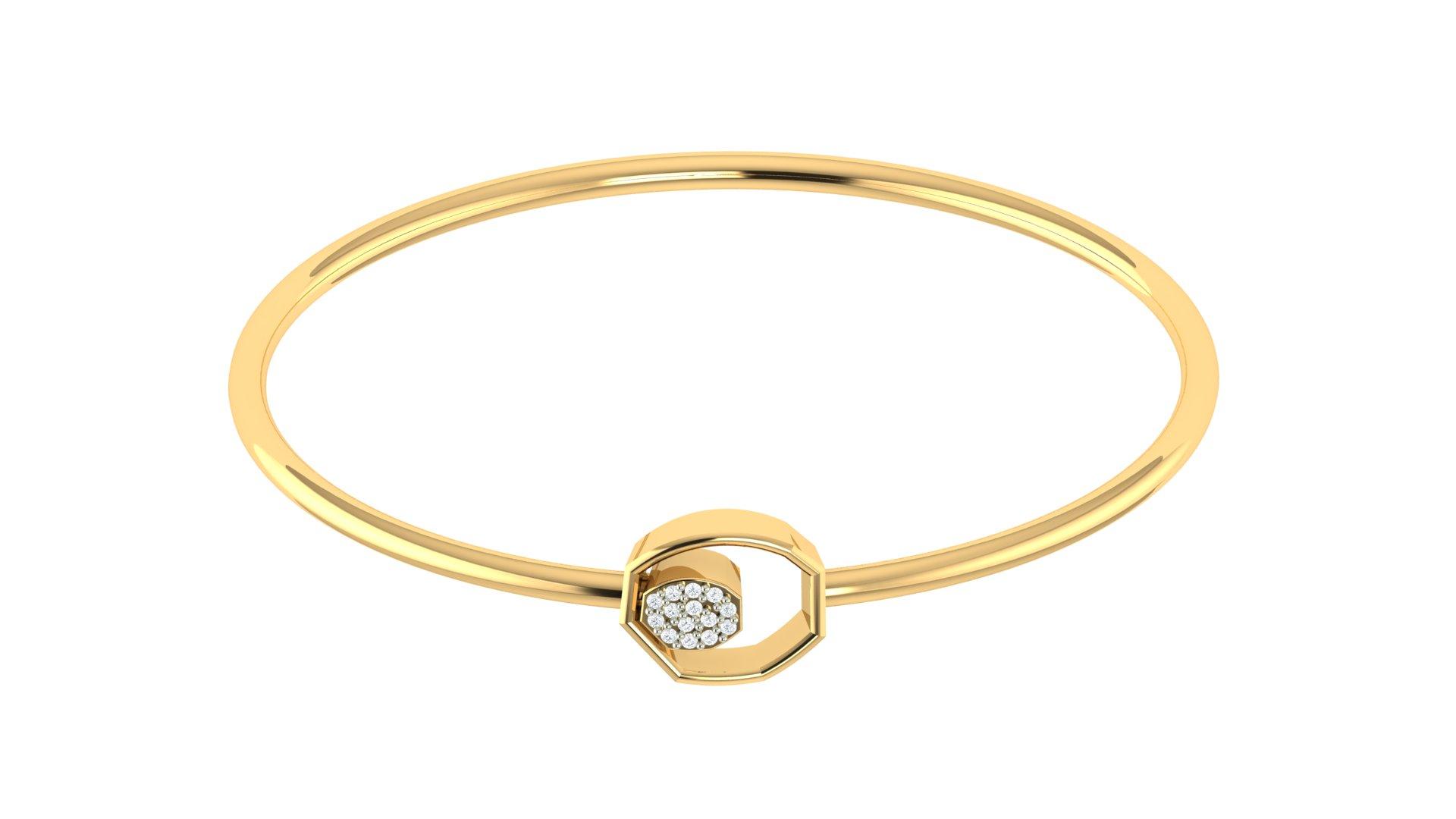 Hexagon diamond cluster bangle , Yellow Gold , 1.2 Inch , 18 K
