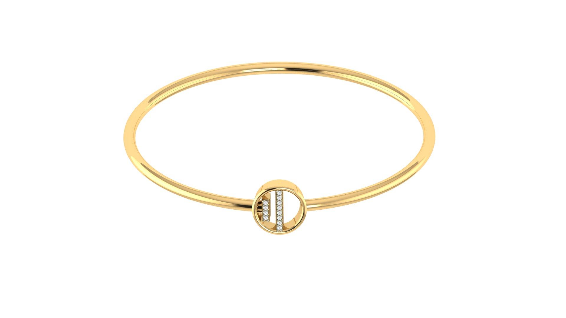 Linear Halo Diamond Bangle , Yellow Gold , 1.2 Inch , 18 K