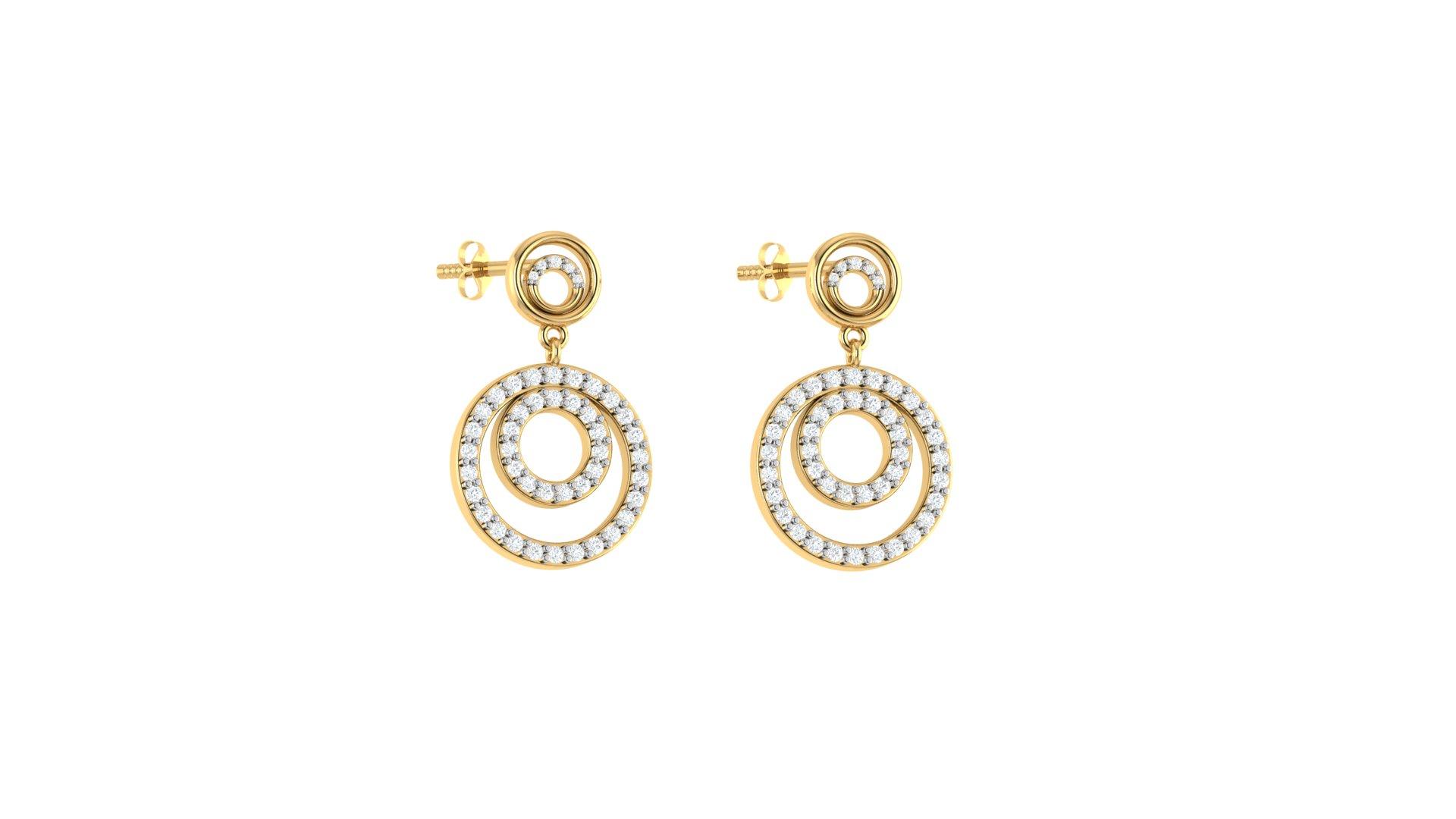 Diamond Orbit Earrings , Yellow Gold , 18 K