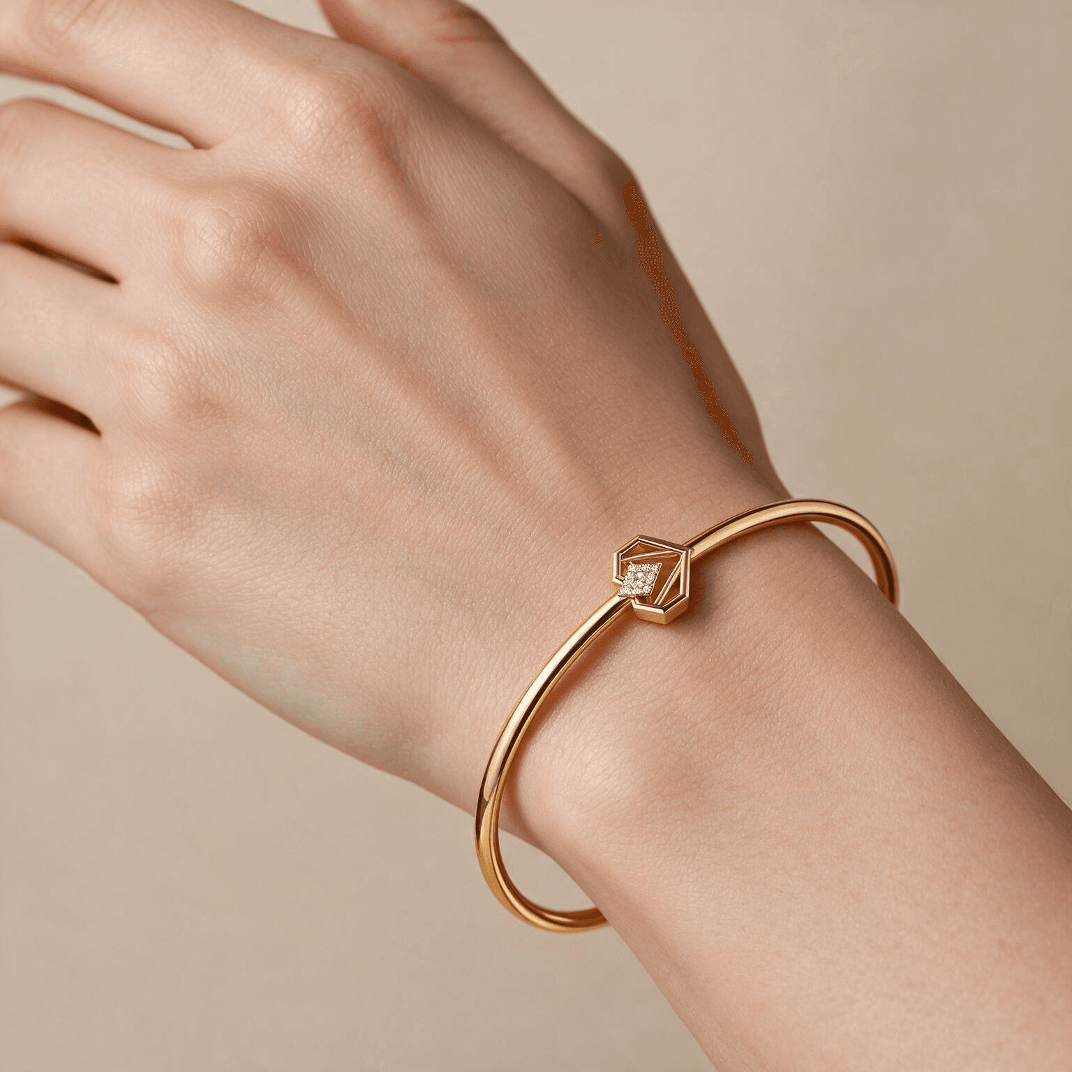 Hexa Spark Diamond Bangle , Yellow Gold , 1.2 Inch , 18 K