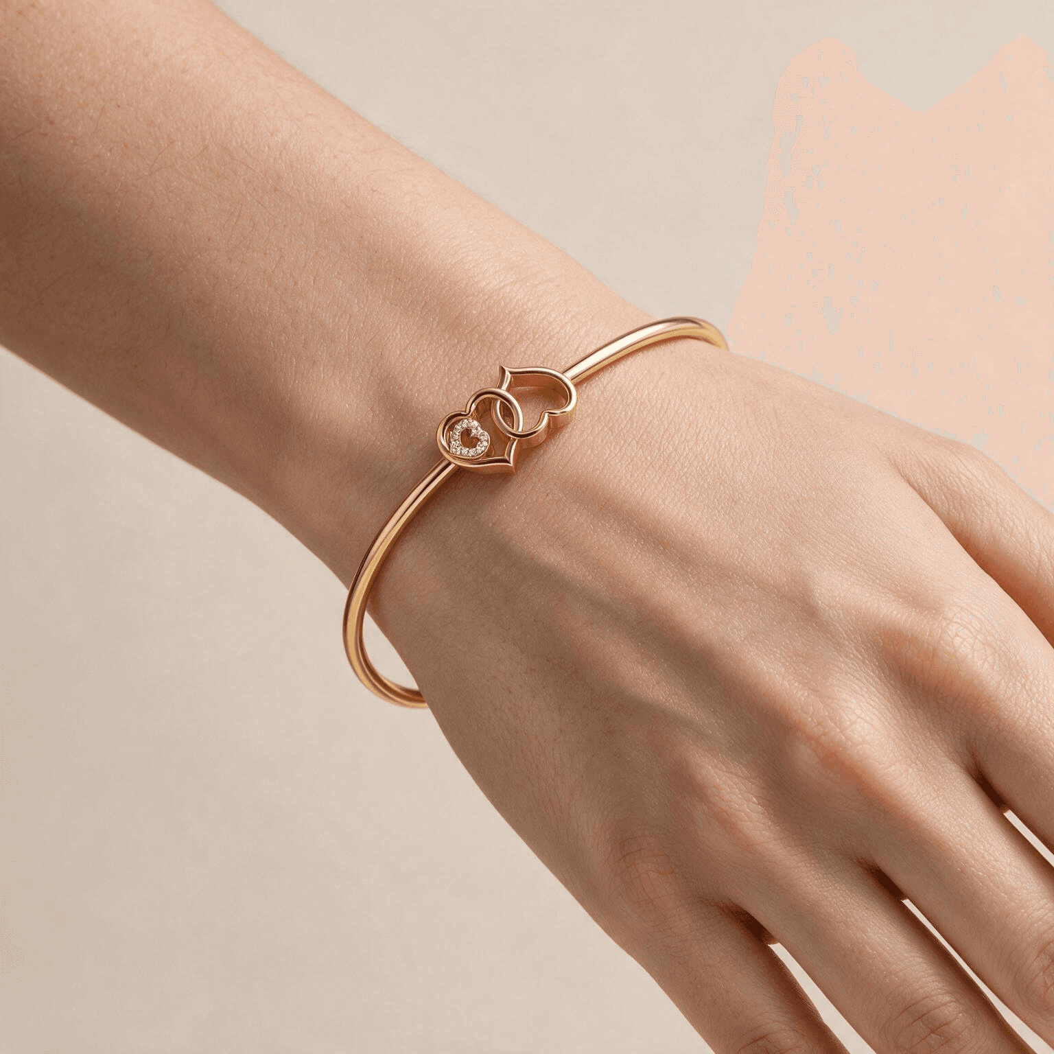 Amora Heart Diamond Gold Bangle , Yellow Gold , 1.2 Inch , 18 K