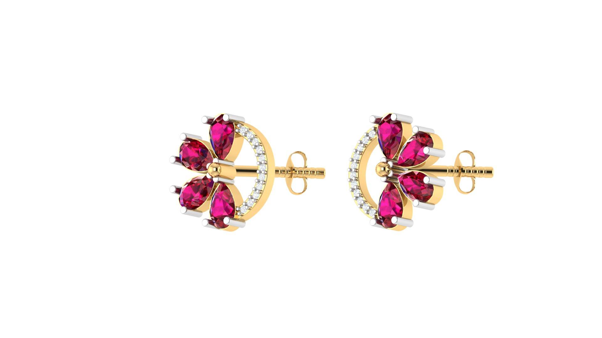 Ruby Bloom Diamond Studs , Yellow Gold , 18 K
