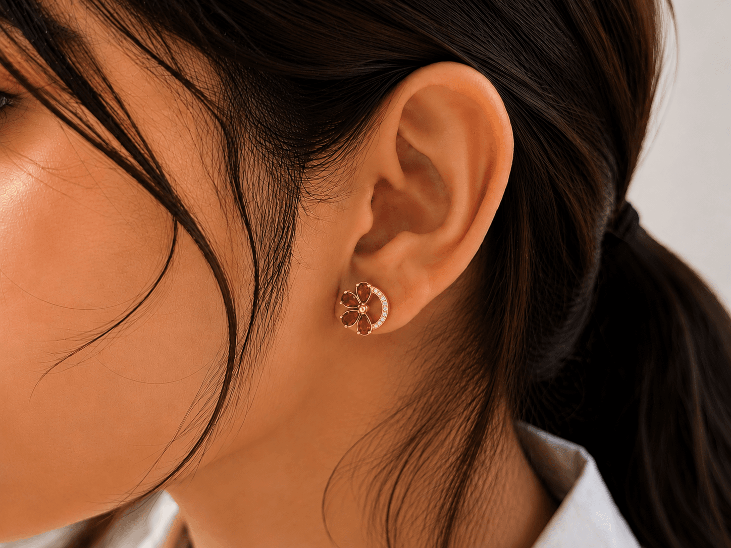 Ruby Bloom Diamond Studs , Yellow Gold , 18 K
