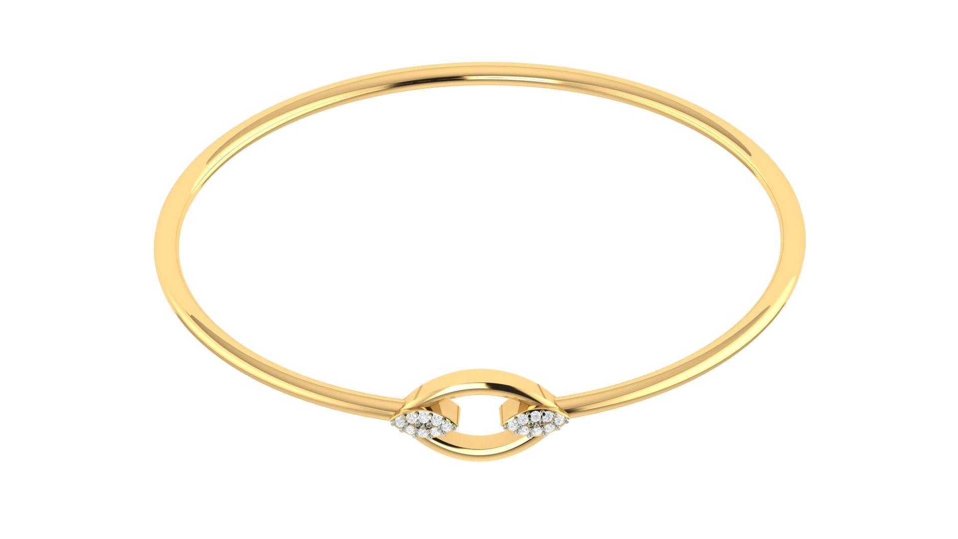 Twin Loop Diamond Bangle , Yellow Gold , 1.2 Inch , 18 K