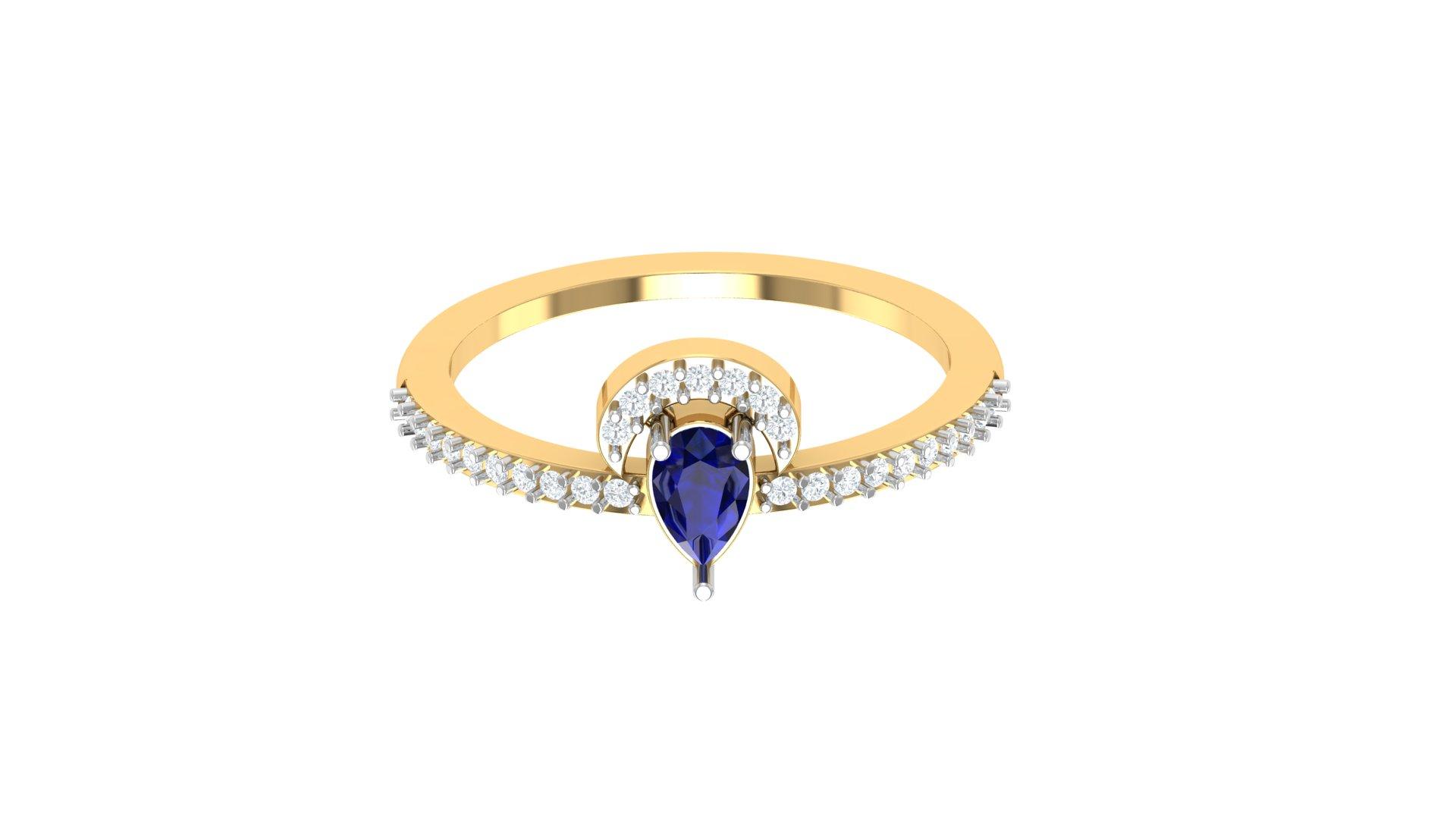 Pear Stone Diamond Ring , 7MM , 18 K , Yellow Gold