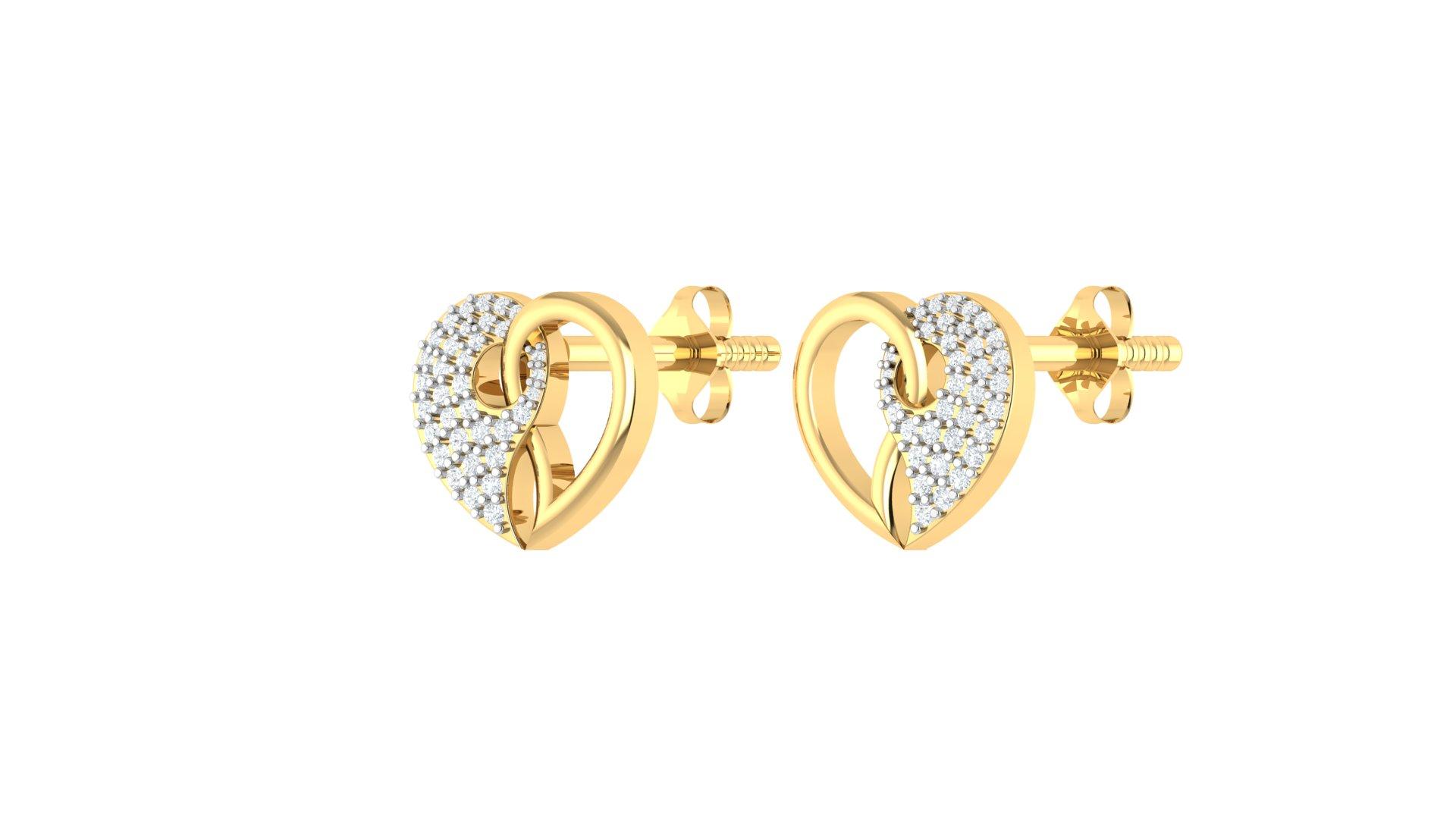 Heart Shape Diamond Earrings , Yellow Gold , 18 K