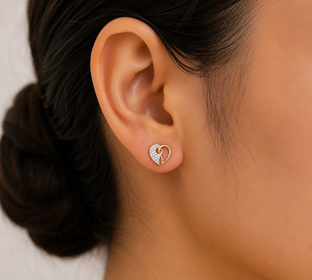 Heart Shape Diamond Earrings , Yellow Gold , 18 K