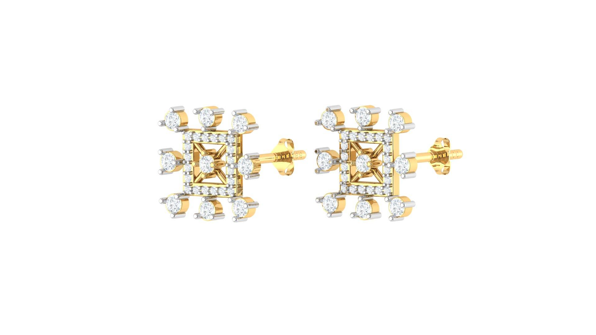 Square Diamond Earrings , Yellow Gold , 18 K