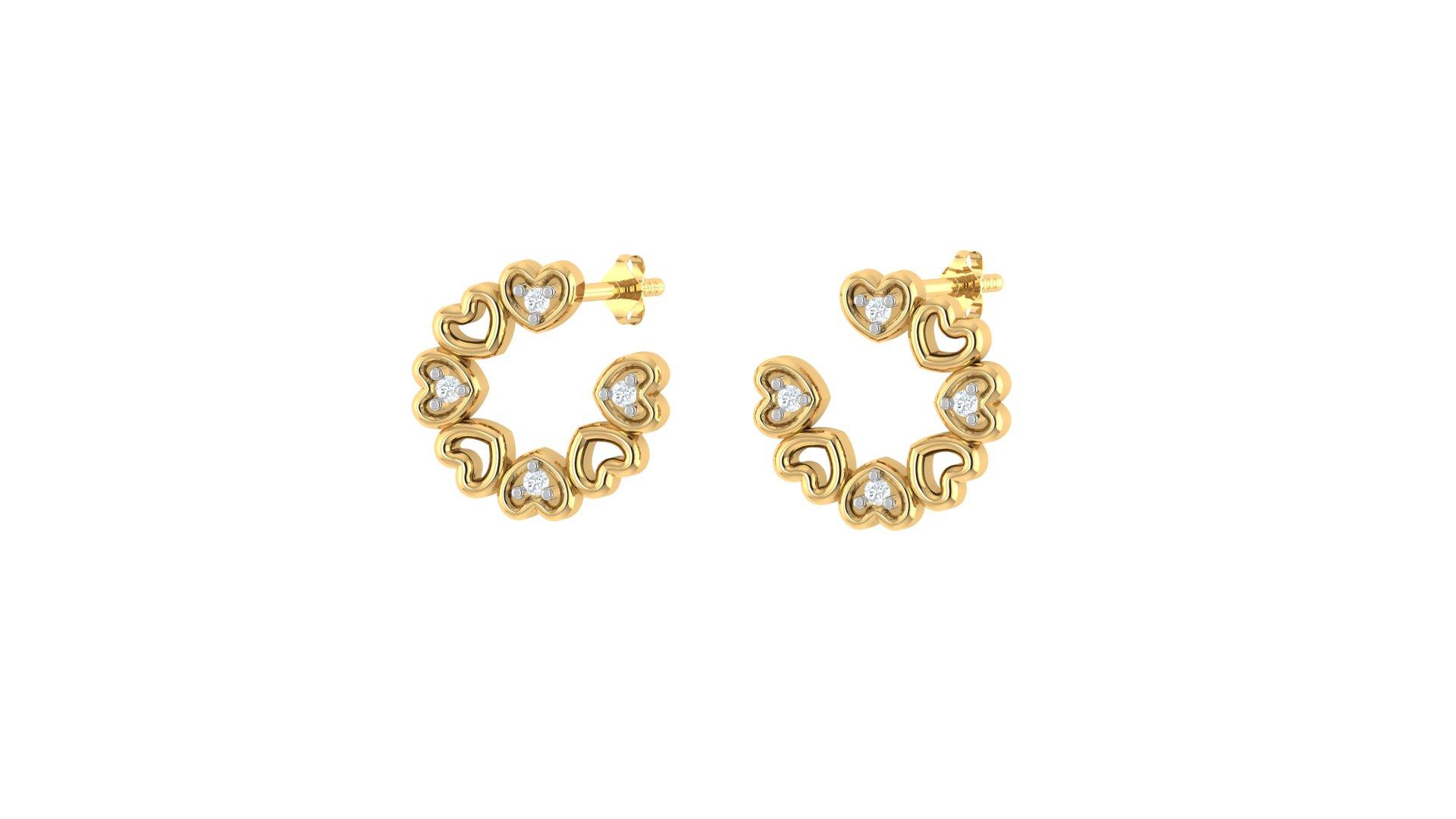 Heart Diamond Earrings , Yellow Gold , 18 K
