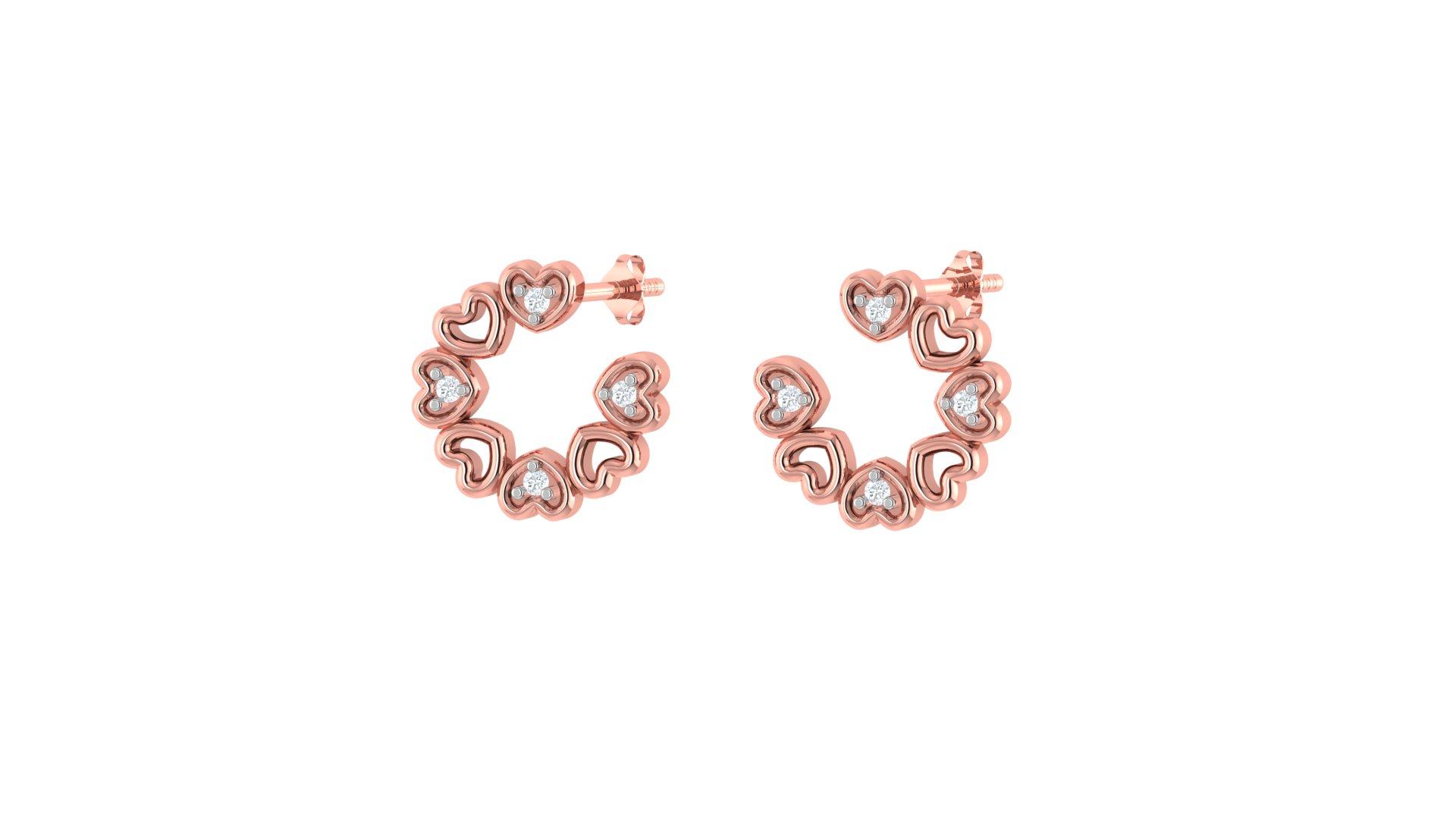 Heart Diamond Earrings , Yellow Gold , 18 K