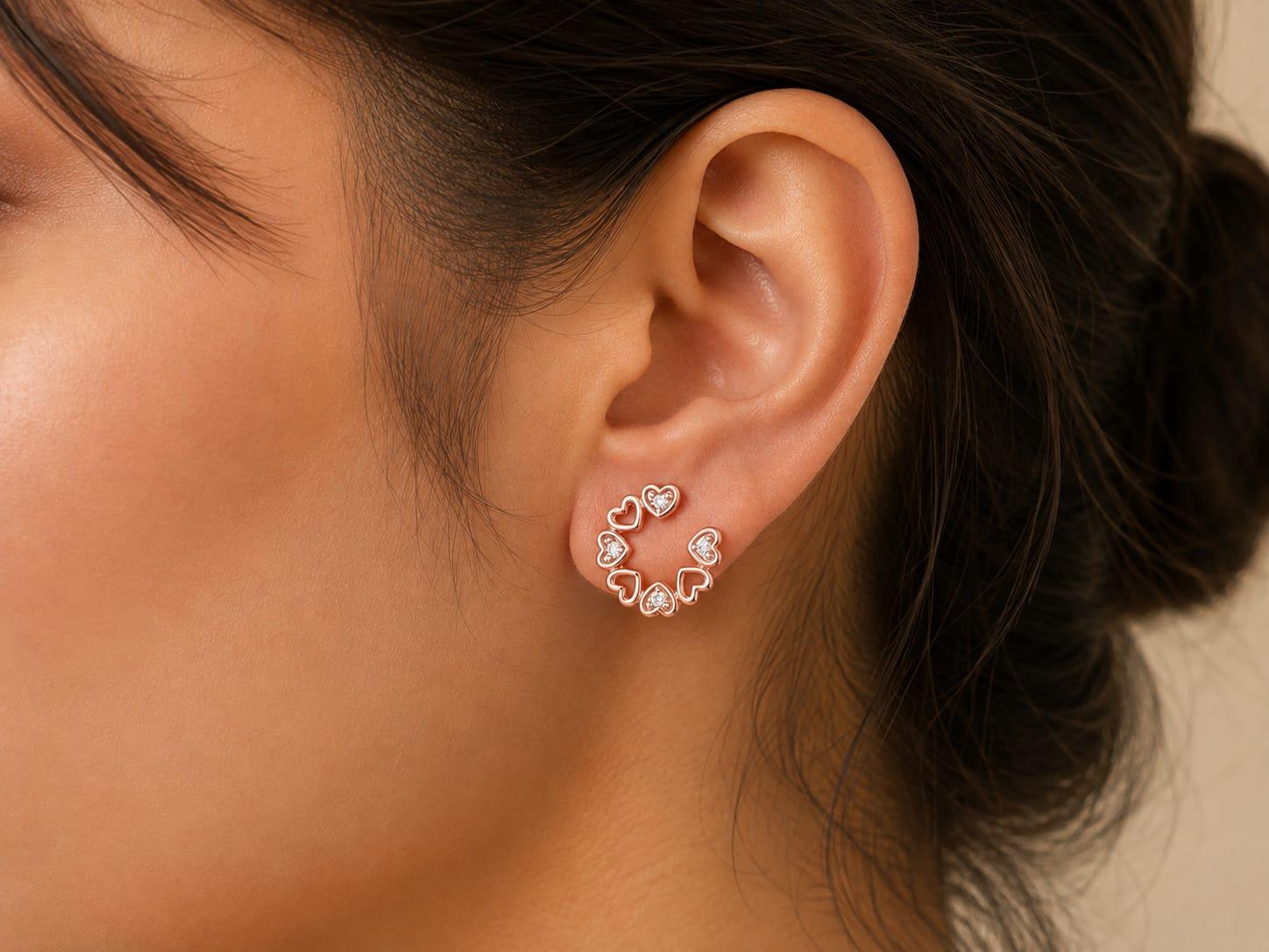 Heart Diamond Earrings , Yellow Gold , 18 K