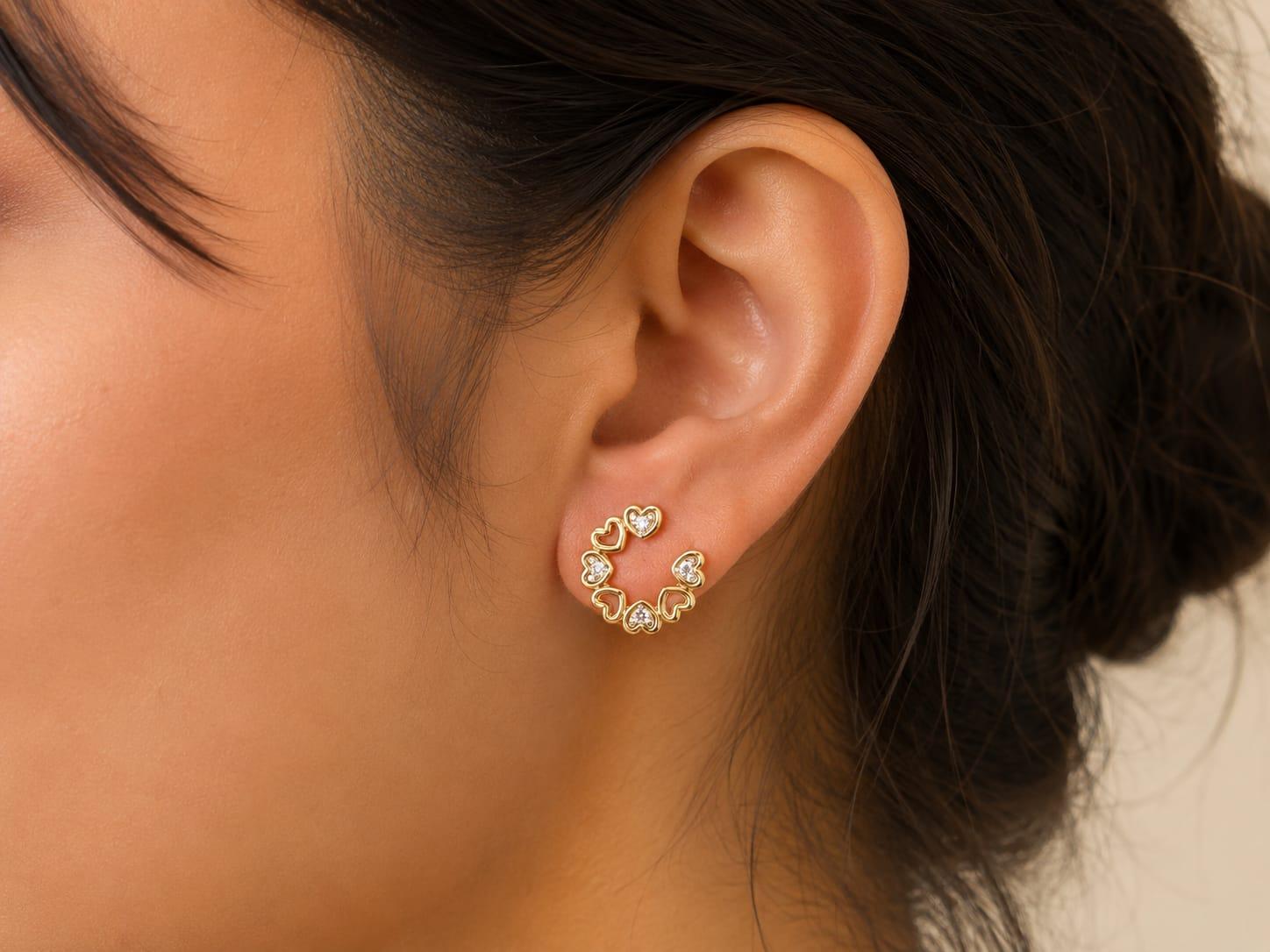 Heart Diamond Earrings , Yellow Gold , 18 K