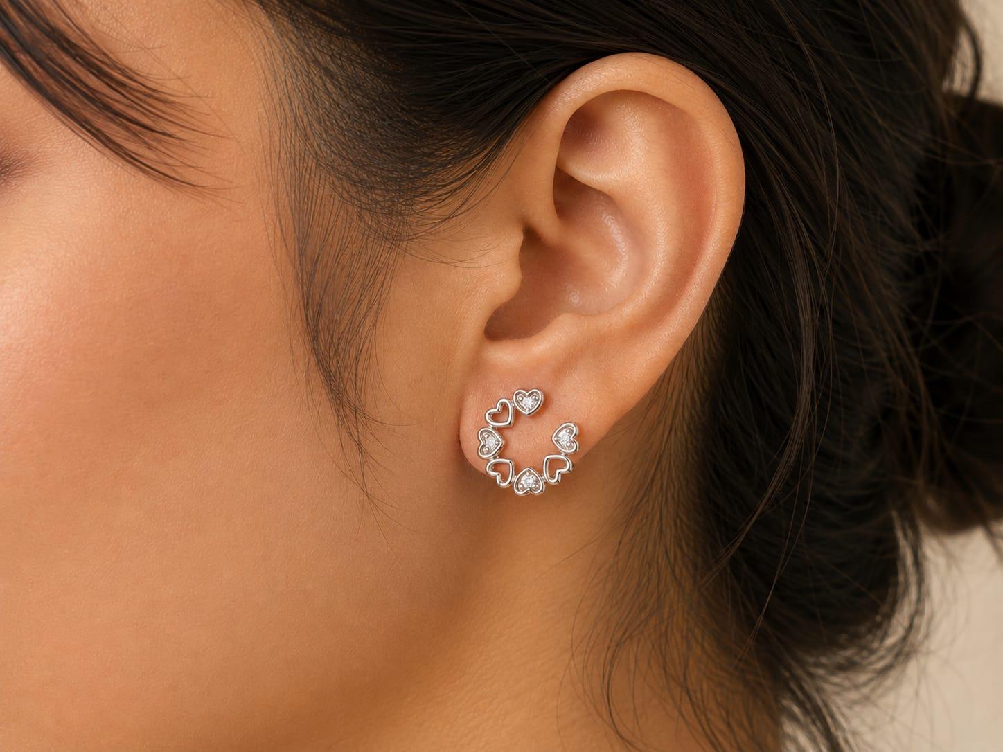 Heart Diamond Earrings , Yellow Gold , 18 K