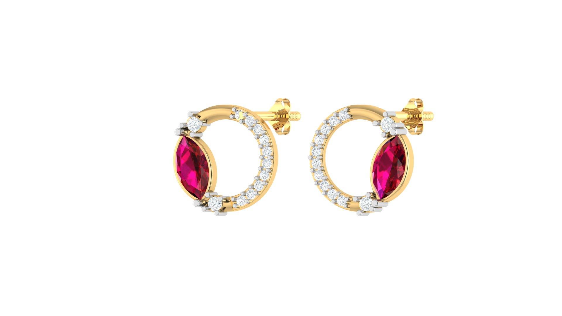 Marquise Ruby Diamond Hoops , Yellow Gold , 18 K