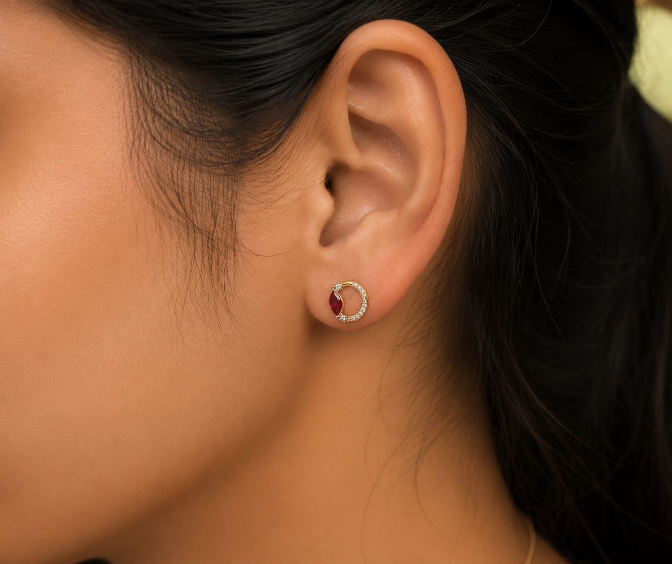 Marquise Ruby Diamond Hoops , Yellow Gold , 18 K