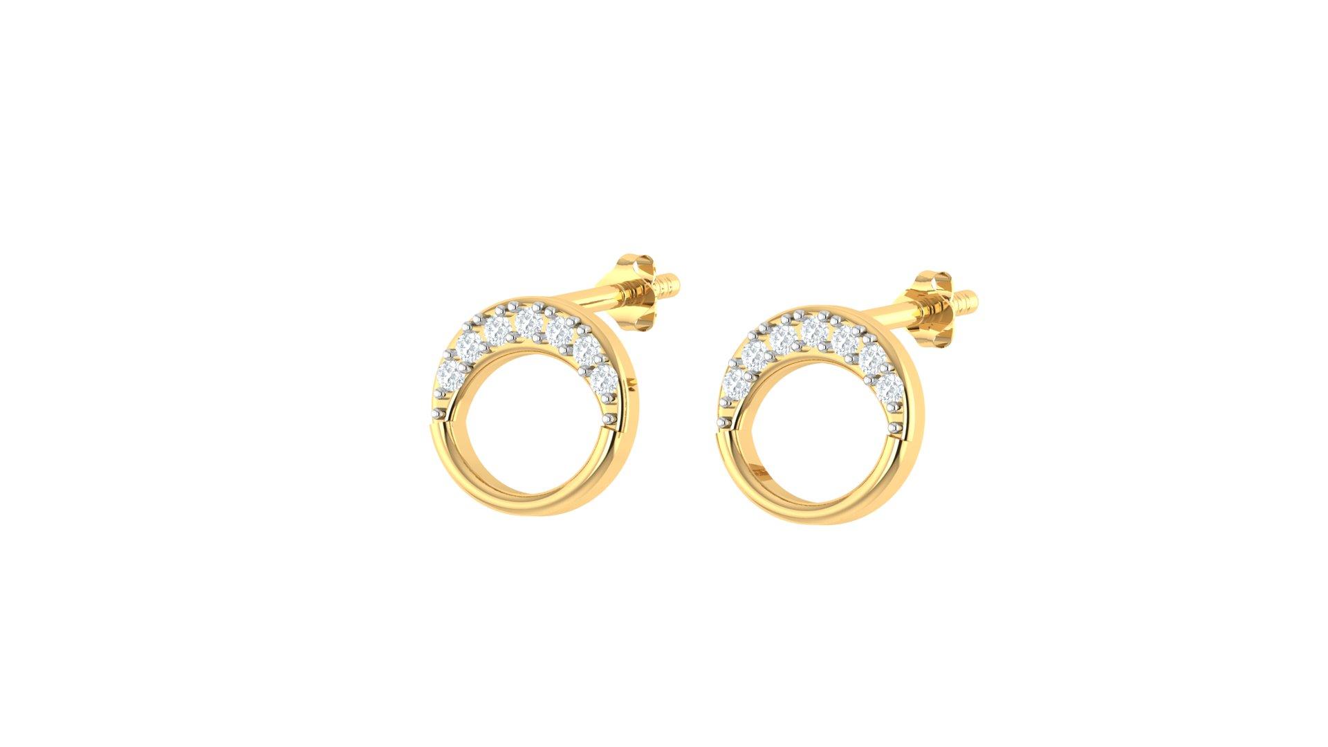 Round Diamond Hoop Earrings , Yellow Gold , 18 K