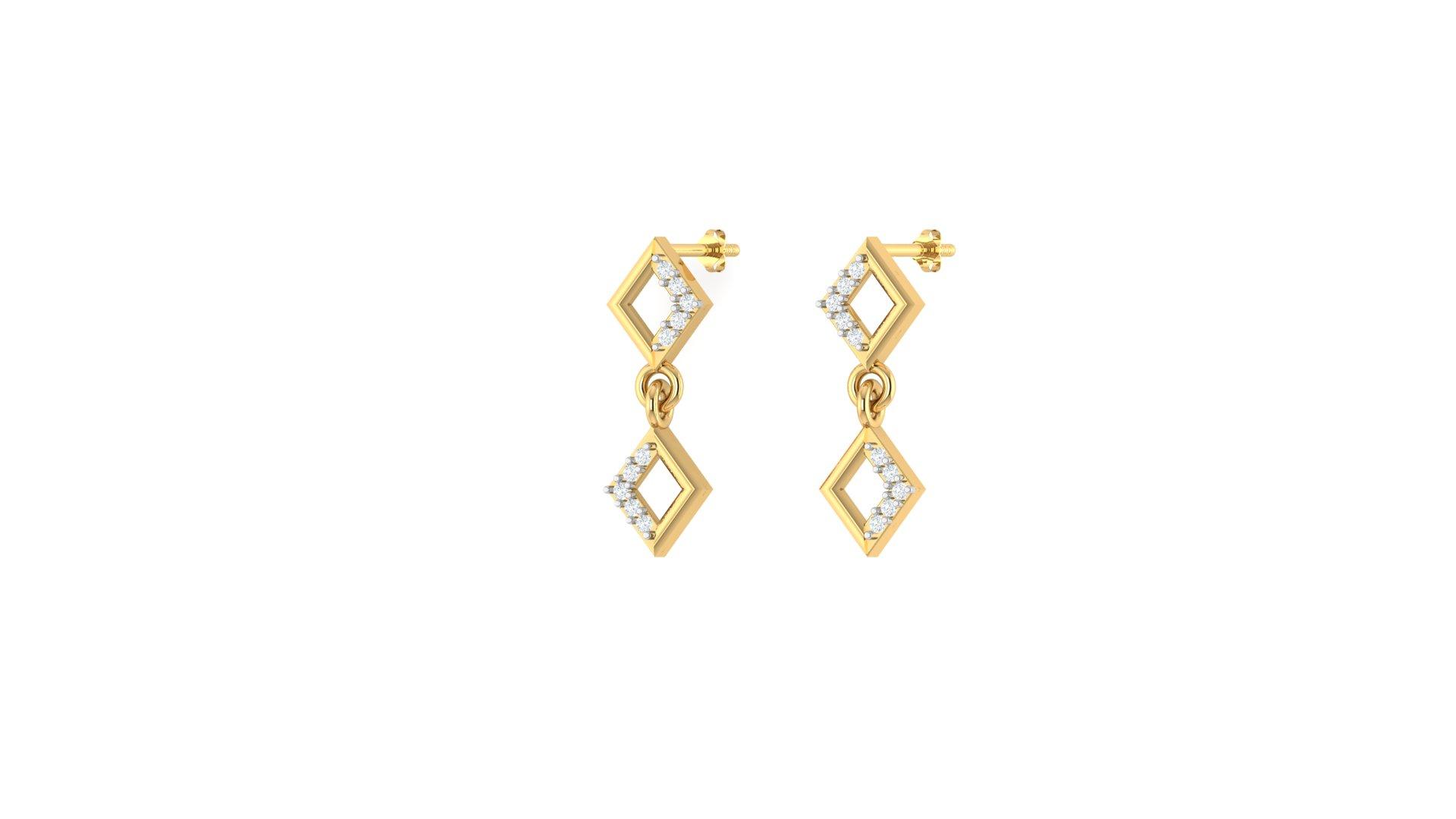 Duo Drop Diamond Earrings , Yellow Gold , 18 K
